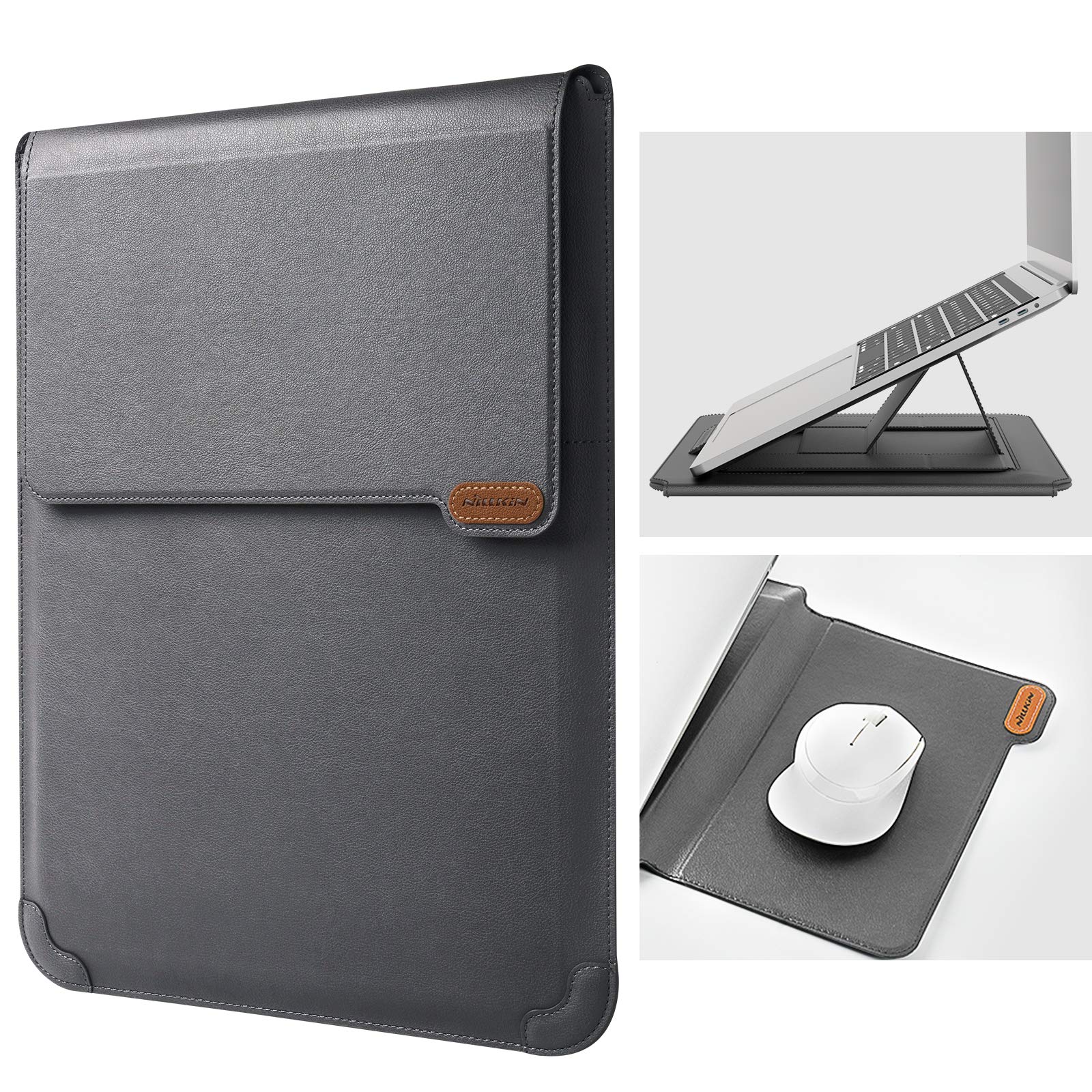 Nillkin 15.6 Inch Laptop Sleeve for MacBook Air M4/Pro 16, HP, Dell, Asus - Protective Case with Built-in Stand & Mouse Pad, 2 Adjustable Angles, Slim Design - Perfect for Work, Travel & School (Gray)