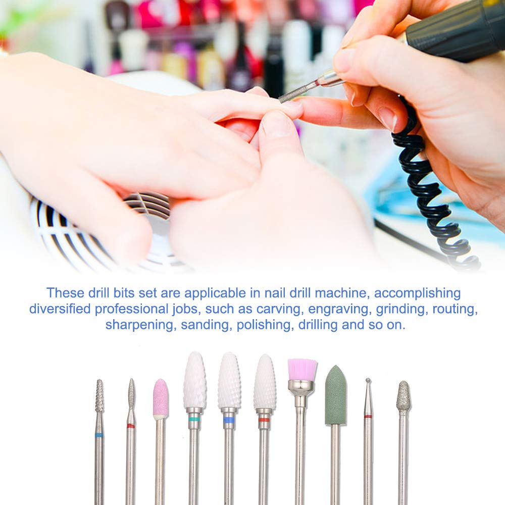 10PCS Professional Nail Art Kit - Manicure Pedicure Drill Bits Set with Nail Dust Brush for Acrylic Gel Polish | Perfect for Home Salon & Nail Art Enthusiasts