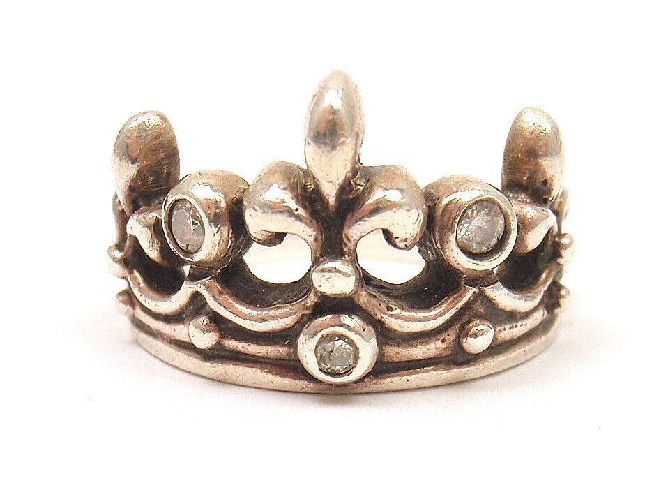 Authentic ROYAL ORDER Sterling Silver Diamond Crown Band Ring - Vintage Jewelry for Women, Elegant Gift for Anniversary & Special Occasions