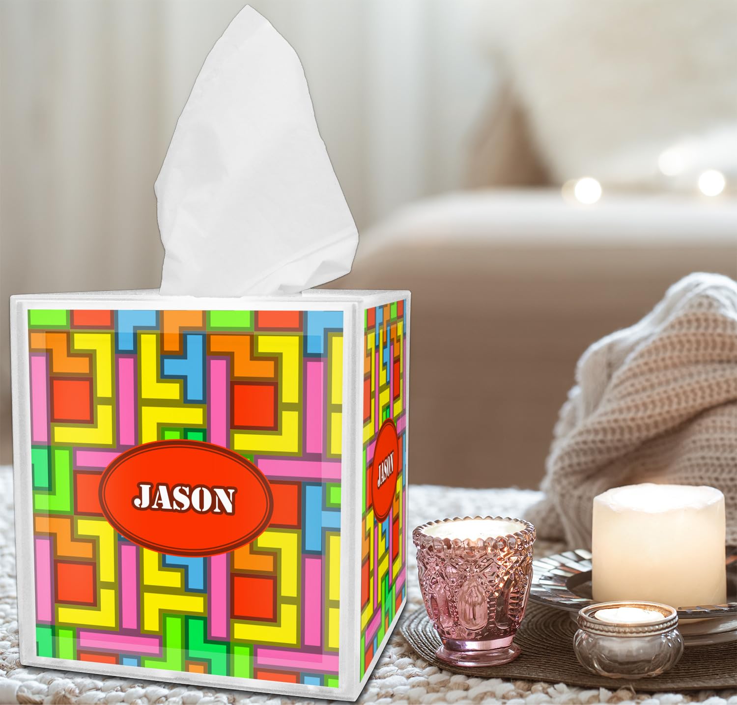 Custom Tetromino Tissue Box Cover - Personalized Home Decor for Living Room, Bedroom & Office | Unique Gift Idea