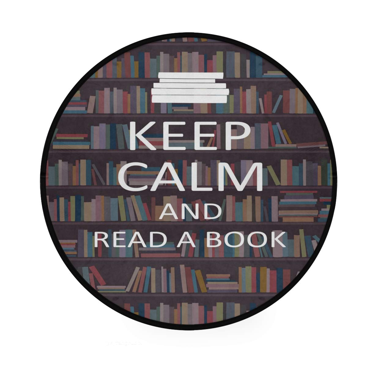 ALAZA Round Area Rug with Bookshelf & Library Quotes Design - 3' Diameter (92cm) for Living Room, Bedroom - Perfect for Reading Nooks, Study Areas & Cozy Home Decor