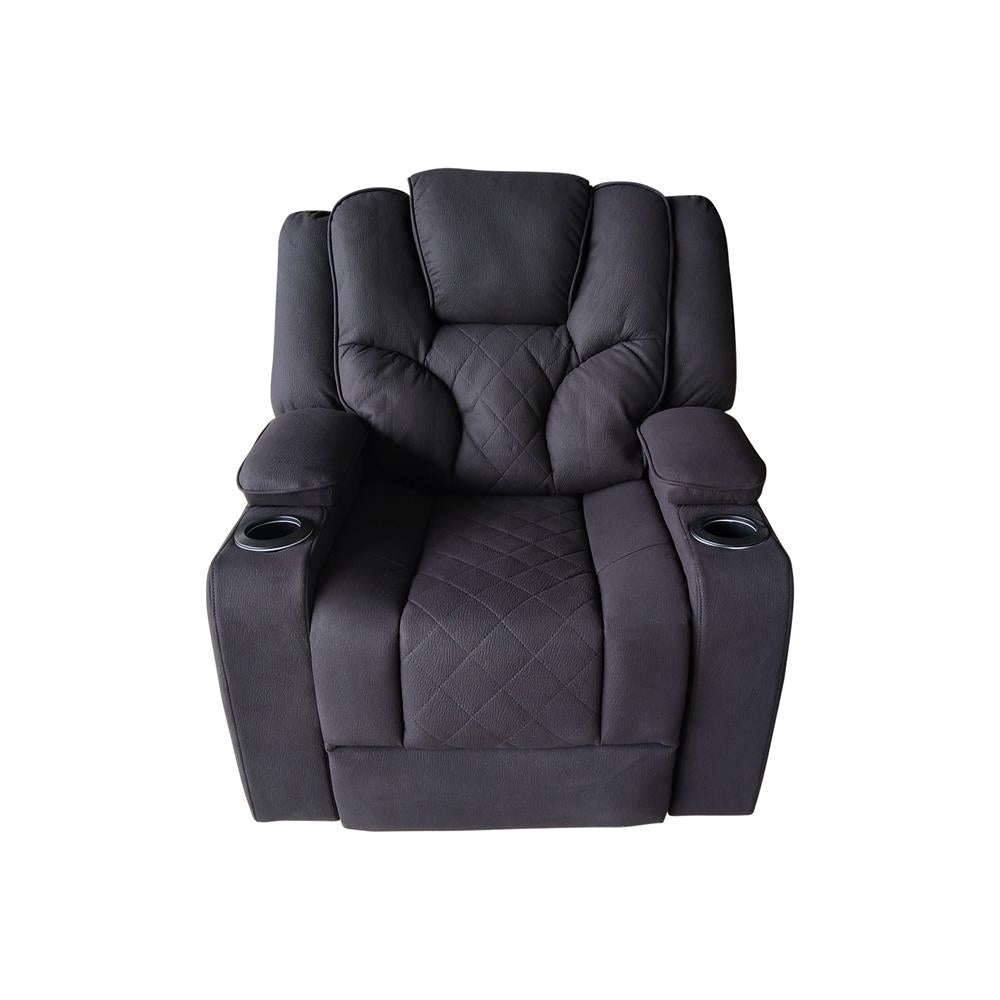 3+1+1 Seater Electric Recliner Sofa - Stylish Rhino Fabric Black Lounge Armchair with LED Lights & USB Charging - Perfect for Living Room, Home Theater & Family Relaxation