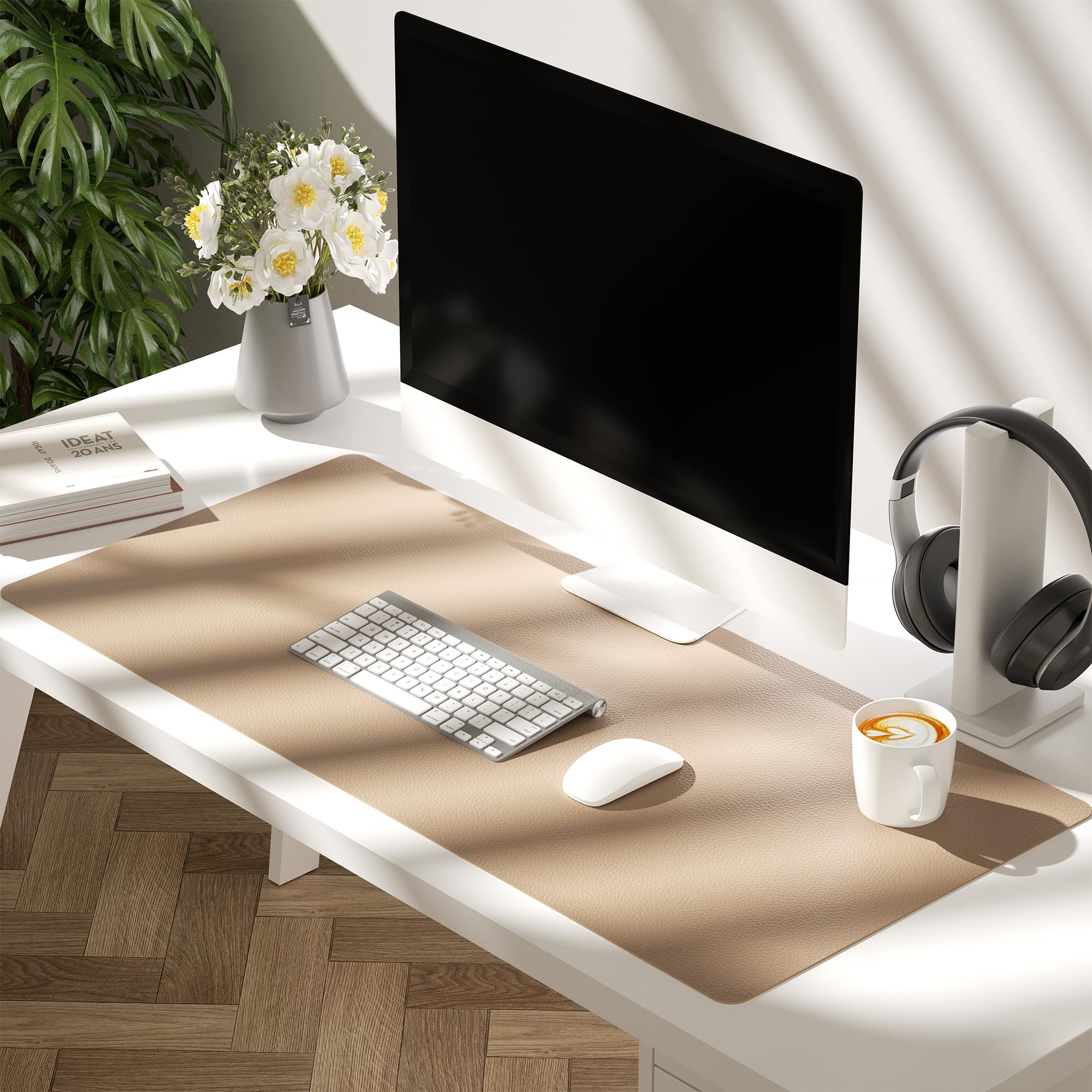 Premium Large PU Leather Desk Pad Protector - Non-Slip Mouse Pad & Keyboard Mat for Home & Office - 13.7