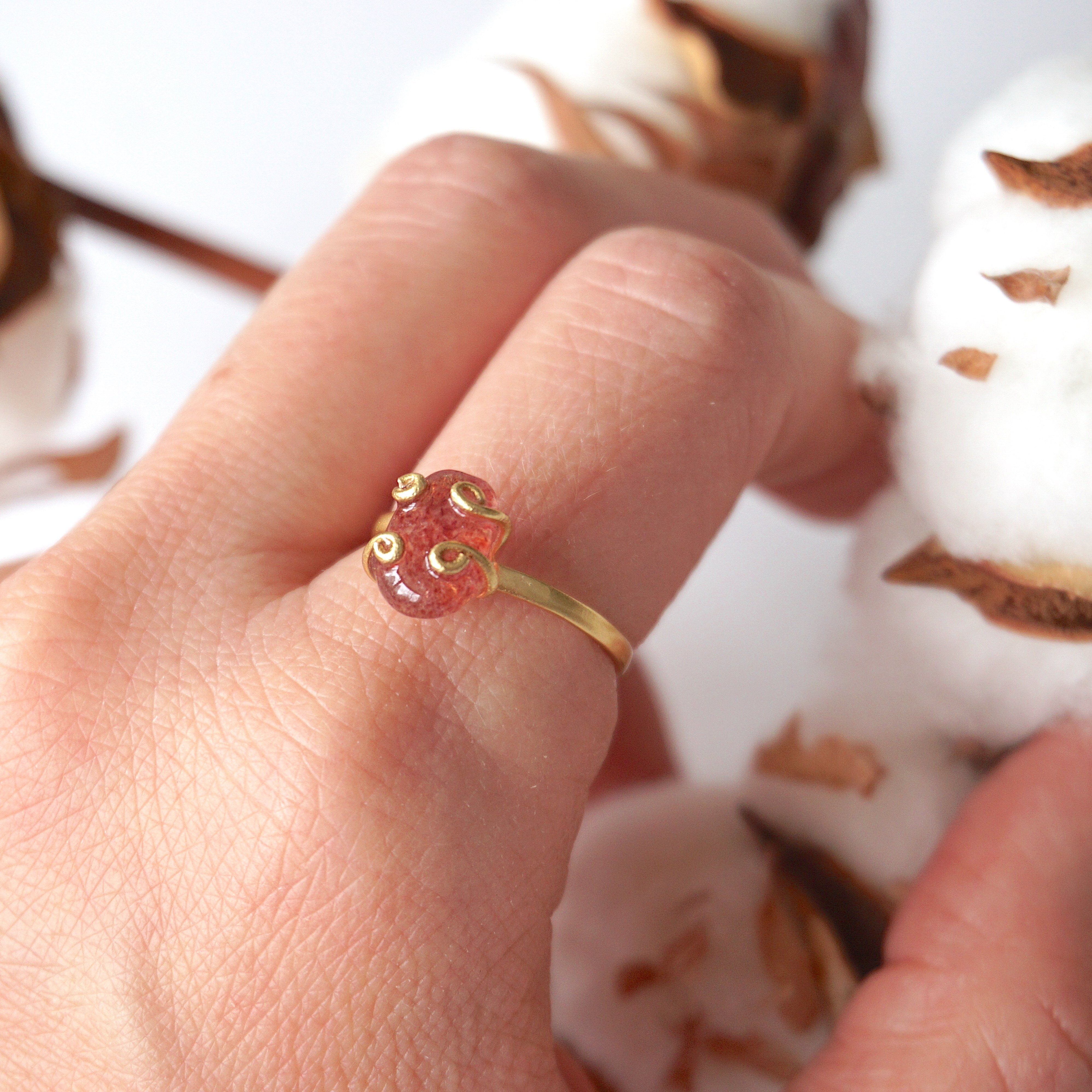 Strawberry Quartz Adjustable Ring 14k Gold Filled - Elegant Jewelry for Women, Perfect for Everyday Wear, Gifts & Special Occasions