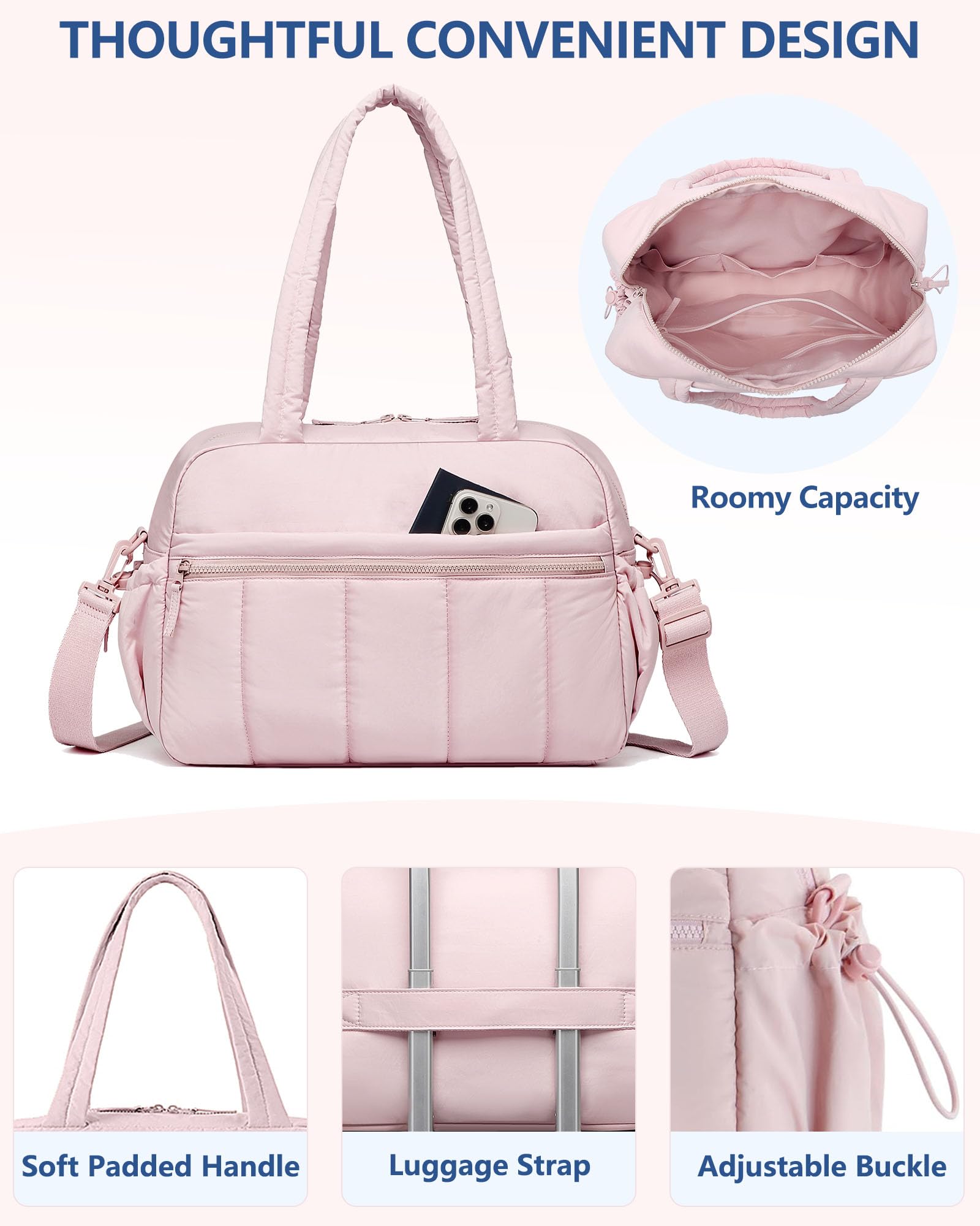 Women's Travel Duffle Bag - Waterproof Weekender Overnight Bag with Toiletry Pocket & Wet Compartment - Perfect for Gym, Yoga, Hospital & Weekend Getaways - Pink