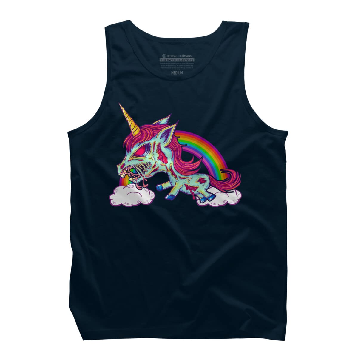 Design By Humans Men's Zombie Rainbow Unicorn Graphic Tank Top | Soft Cotton Tee for Casual Wear & Summer Outfits | Perfect for Concerts, Beach Days & Geek Culture Events