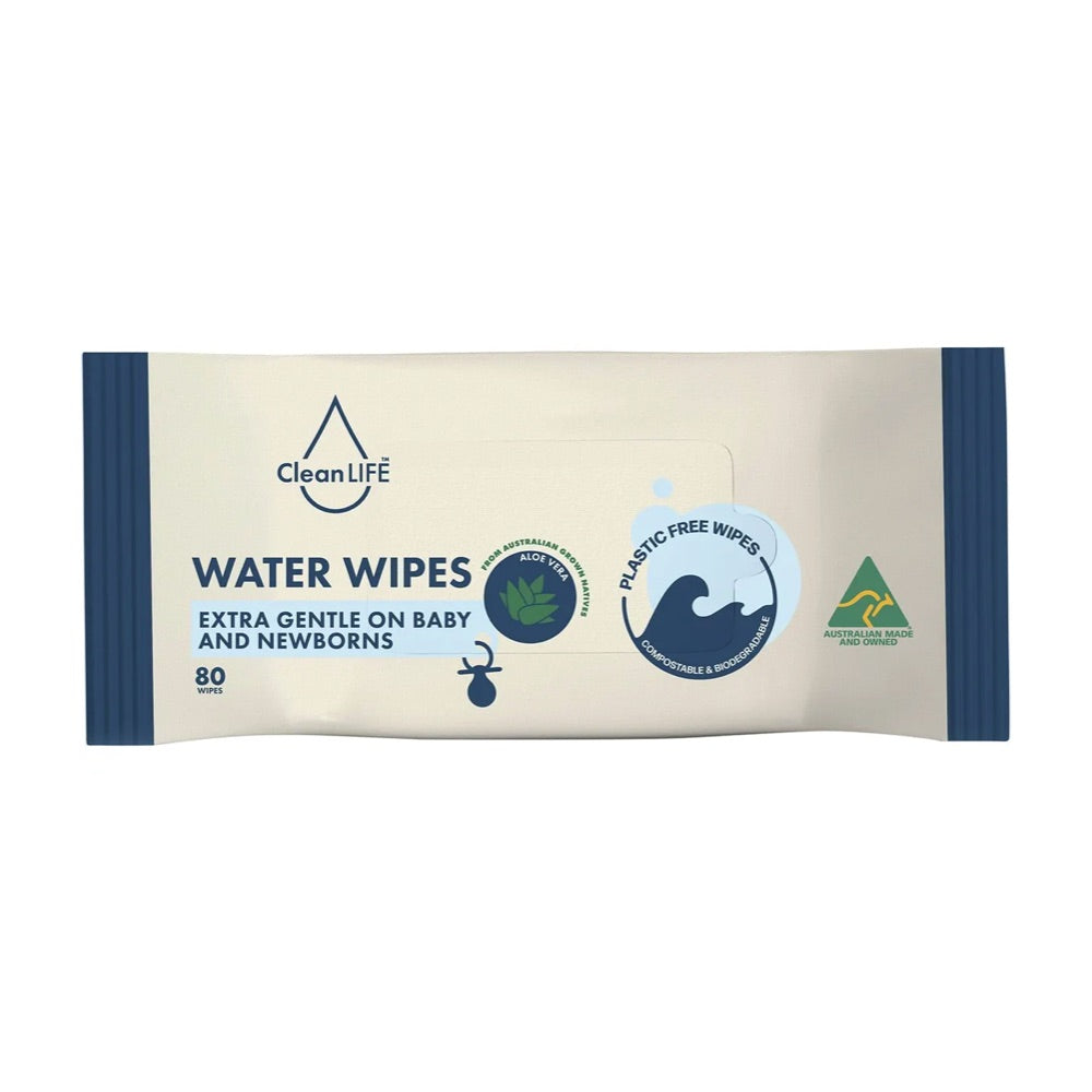 Cleanlife Water Plastic-Free Wipes for Babies & Newborns - Extra Gentle, Hypoallergenic, 80 Count - Perfect for Diaper Changes, Face & Hand Cleaning, and Sensitive Skin Care