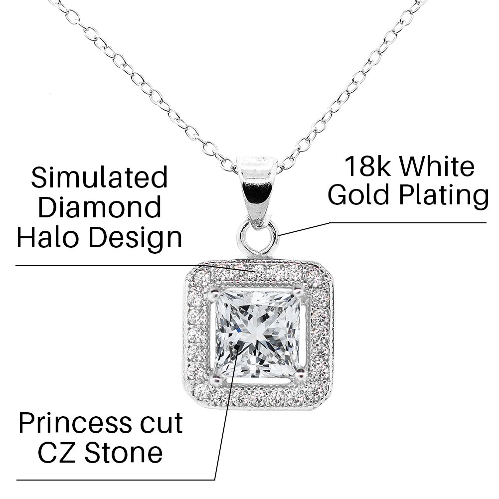 Cate & Chloe Ivy 18k White Gold Cubic Zirconia Pendant Necklace & Dangle Earrings Set for Women | Princess Cut Bridal Jewelry | Perfect for Weddings, Anniversaries & Special Occasions