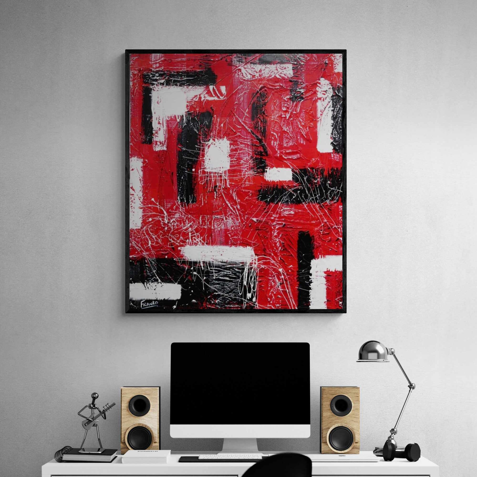 120cm x 100cm Red and Black Abstract Canvas Painting - Modern Wall Art for Living Room, Bedroom & Office Decor