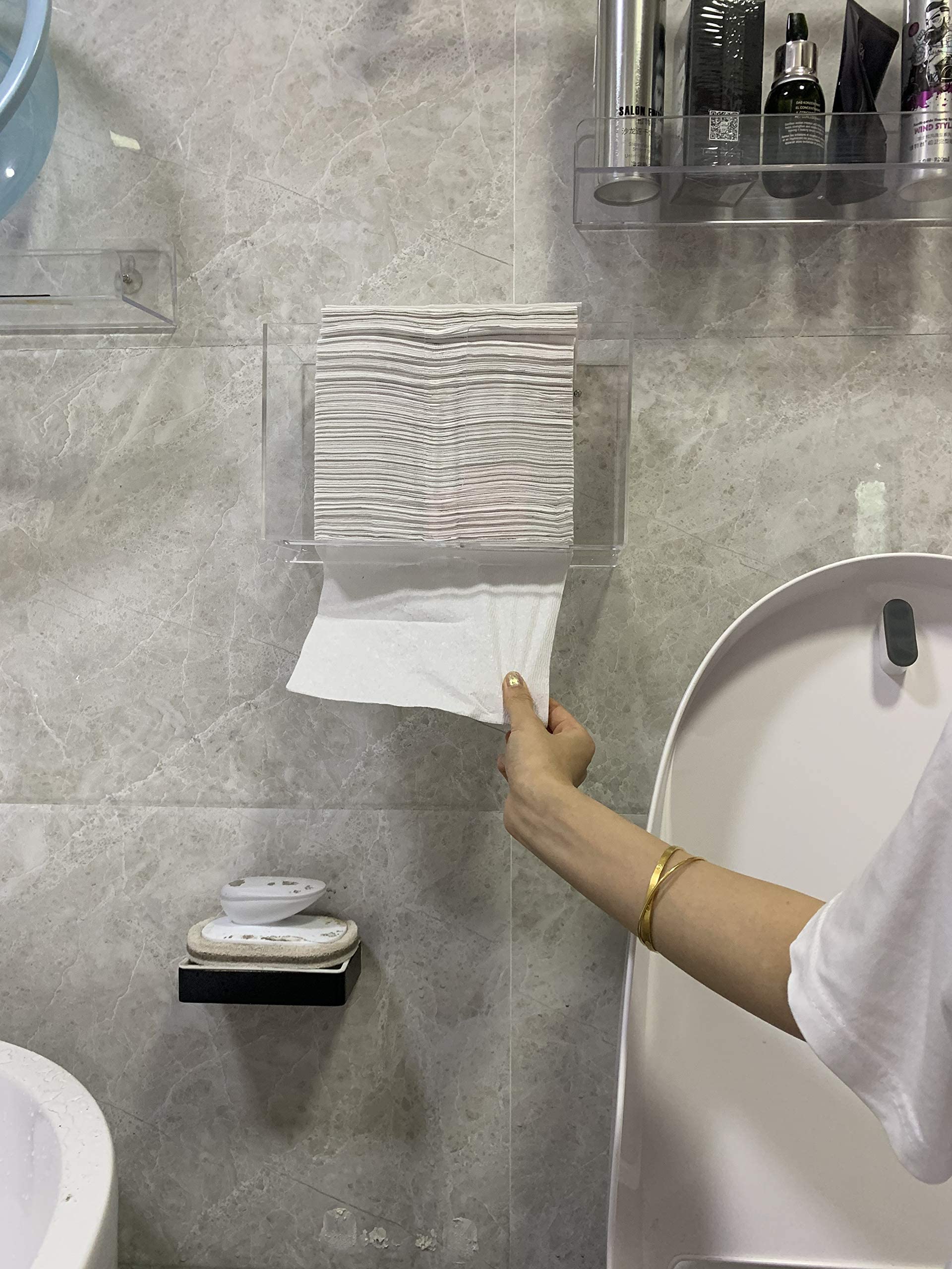 No Drill Wall Mount Paper Towel Holder - Clear Acrylic Folded Towel Dispenser for Bathroom, Kitchen & Toilet | Fits Z-Fold & Multi-Fold Towels | Space-Saving Solution (Pack of 1) by CQ Acrylic | Perfect for Small Spaces, RVs & Office Break Rooms