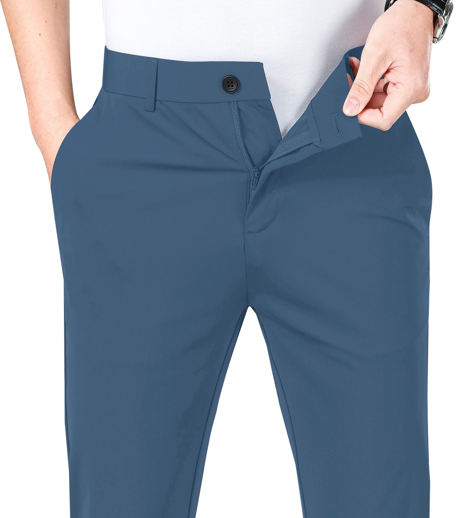 LUSHENUNI Men's Slim Fit Stretch Golf Pants - Breathable Ice Silk Dress Pants with Adjustable Waistband | Perfect for Golfing, Office Wear & Business Casual Outfits