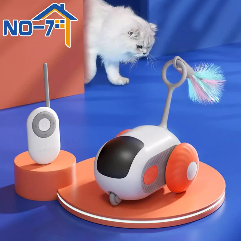 Automatic Rolling Smart Cat Toy Car with Remote Control - Interactive Pet Toy for Indoor Play, Exercise & Entertainment - Perfect for Kittens & Adult Cats