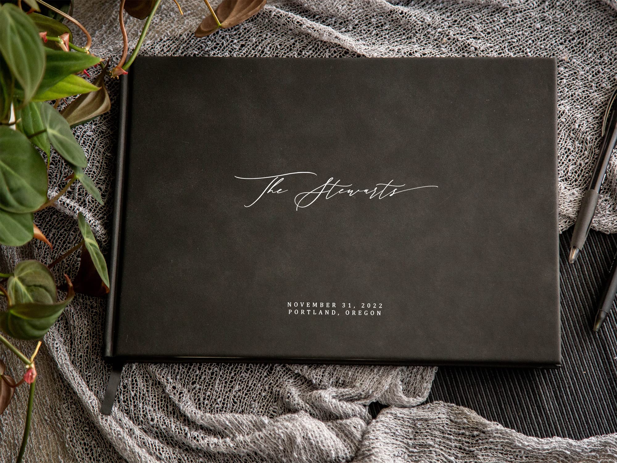 MUJEE Custom Guest Book for Weddings & Events - Personalized Modern Guestbook in Charcoal with Blank Pages for Signing (11.5