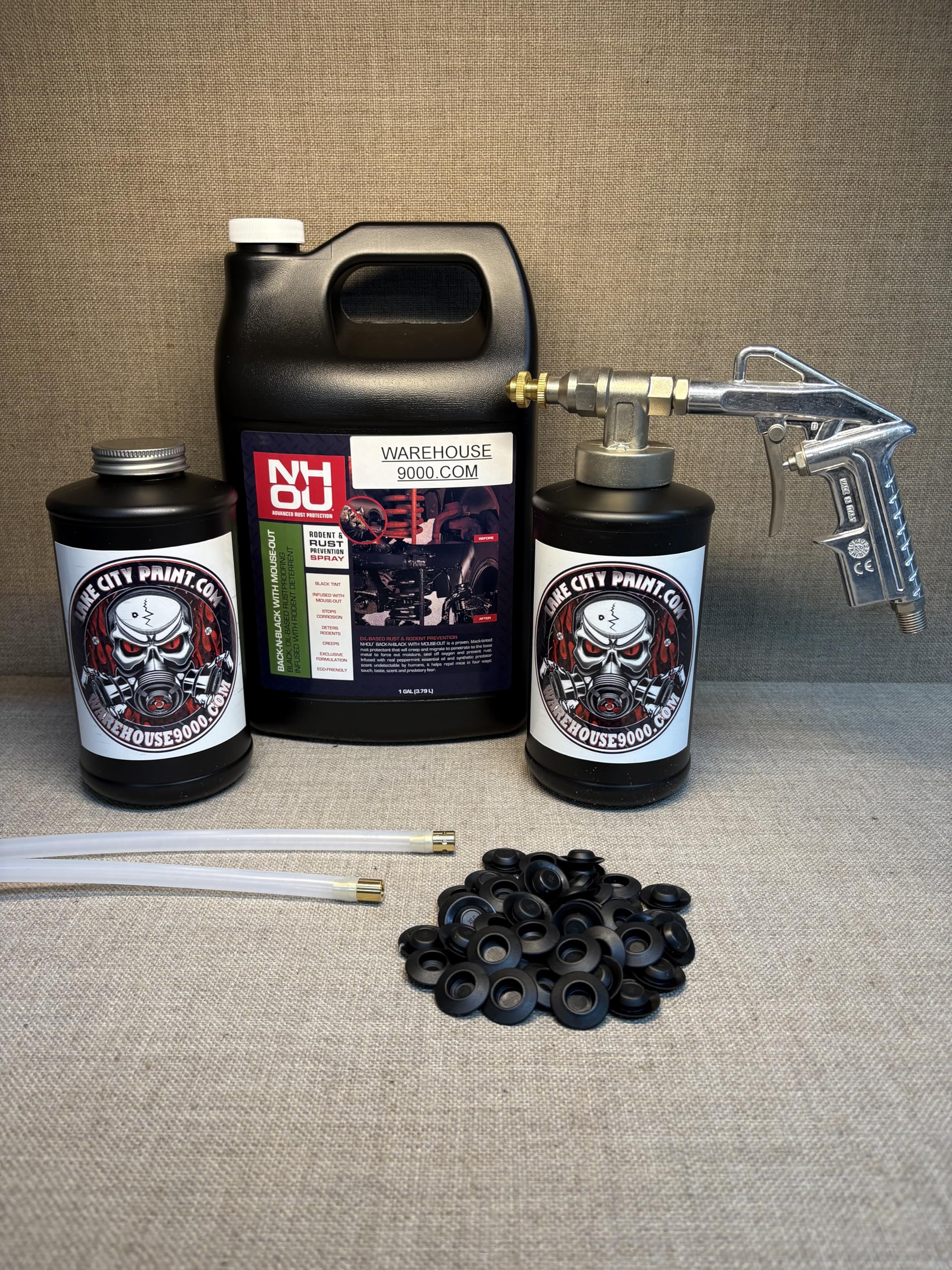 Professional Gal NH Oil Mouse Out Undercoating Gun Kit with 2 Wands & 2 Quart Bottle - Includes 50 Rust Plugs for Vehicle Rust Protection & Underbody Coating - Perfect for DIY Auto Maintenance, Truck Undercoating, and Rust Prevention