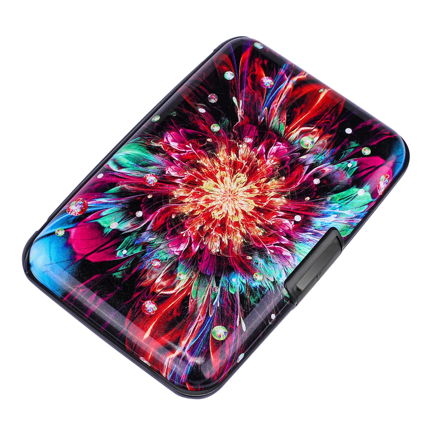 ELFISH Mini RFID Blocking Aluminum Wallet - Slim Credit Card Holder for Men & Women - Metal ID & Business Card Case (Gorgeous Flower Design) - Perfect for Travel, Work & Everyday Use