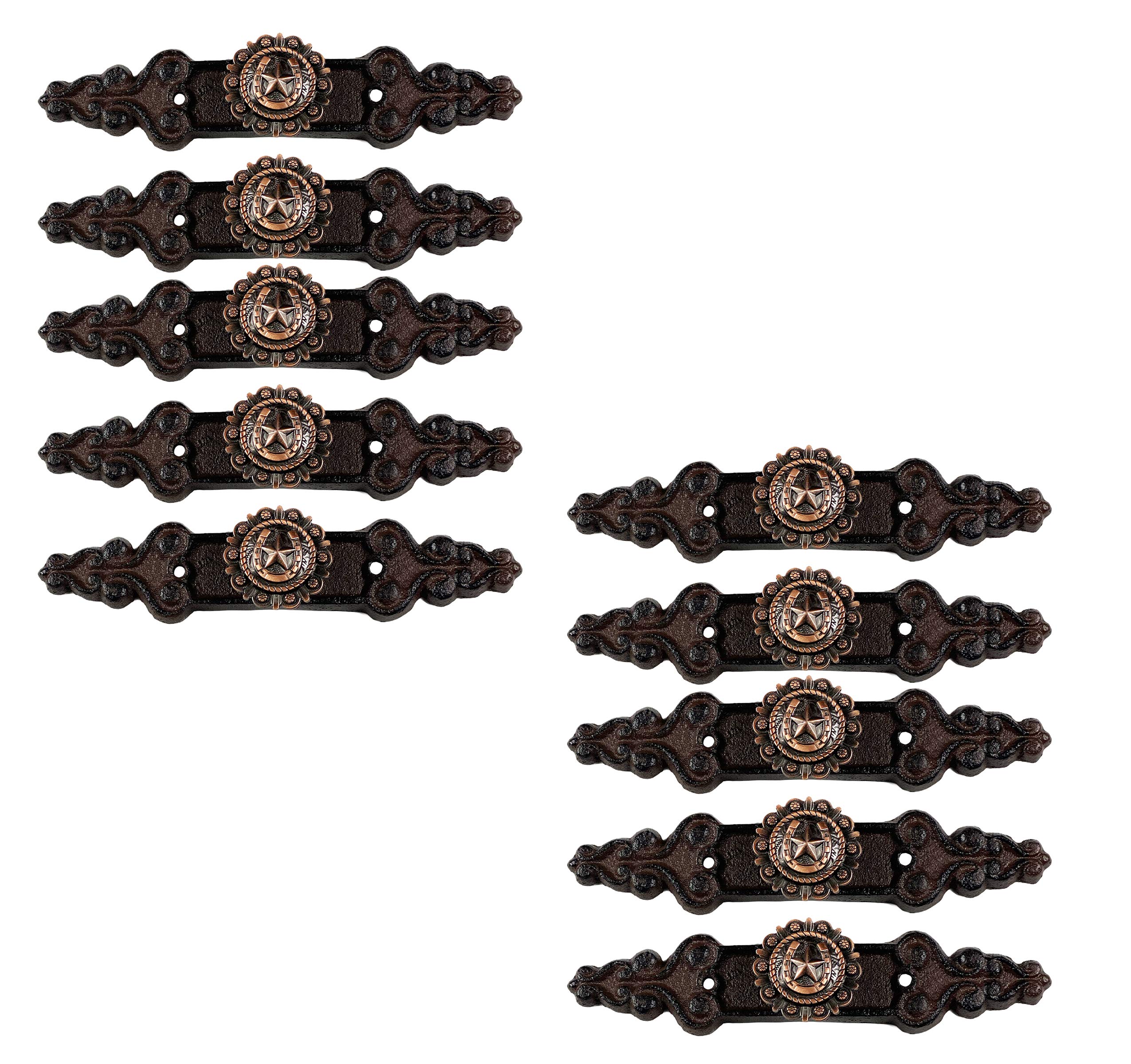 Vintage Cast Iron Copper Horseshoe Concho Star Knobs - Antique Rustic Kitchen Cabinet Handles & Drawer Pulls for Farmhouse, Western Dresser, and Home Decor | Perfect for Cabinets, Drawers, and Western-Themed Interior Design