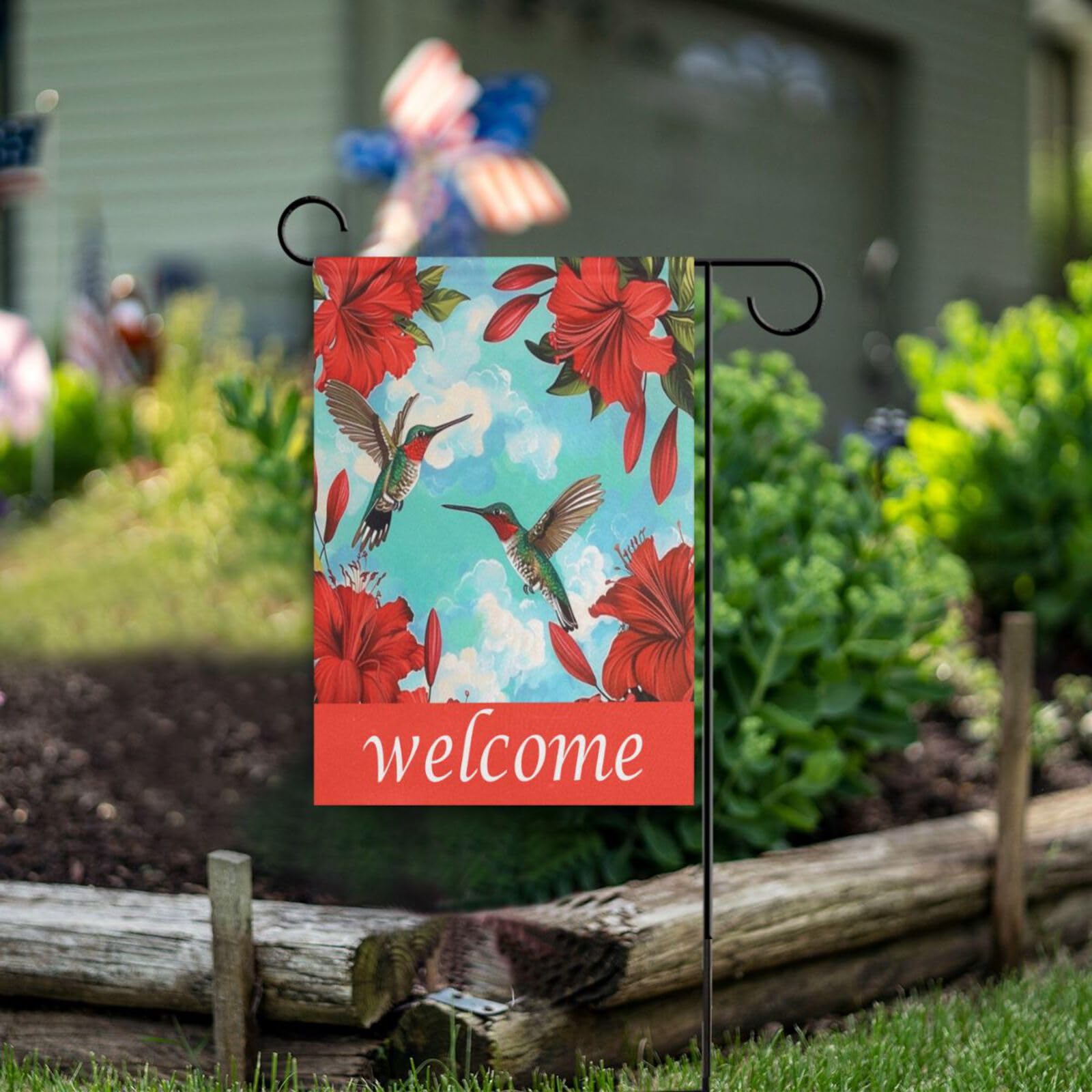 Double Sided Hummingbird & Hibiscus Garden Flag 12x18 Inch - Spring Summer Welcome Decoration for Yard, Lawn, Porch & Farmhouse Outdoor Decor | Perfect for Seasonal Home & Garden Display