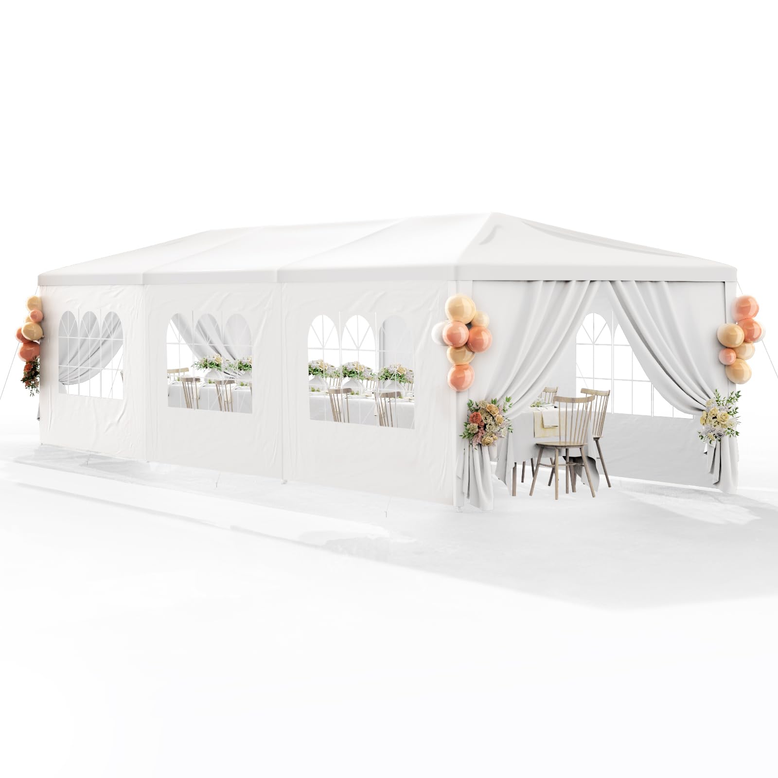 10x30 White Outdoor Party Tent with 8 Removable Sidewalls - Waterproof Gazebo Canopy for Weddings, Birthdays, Garden Parties, BBQ & Camping - Perfect for Backyard, Patio & Outdoor Events