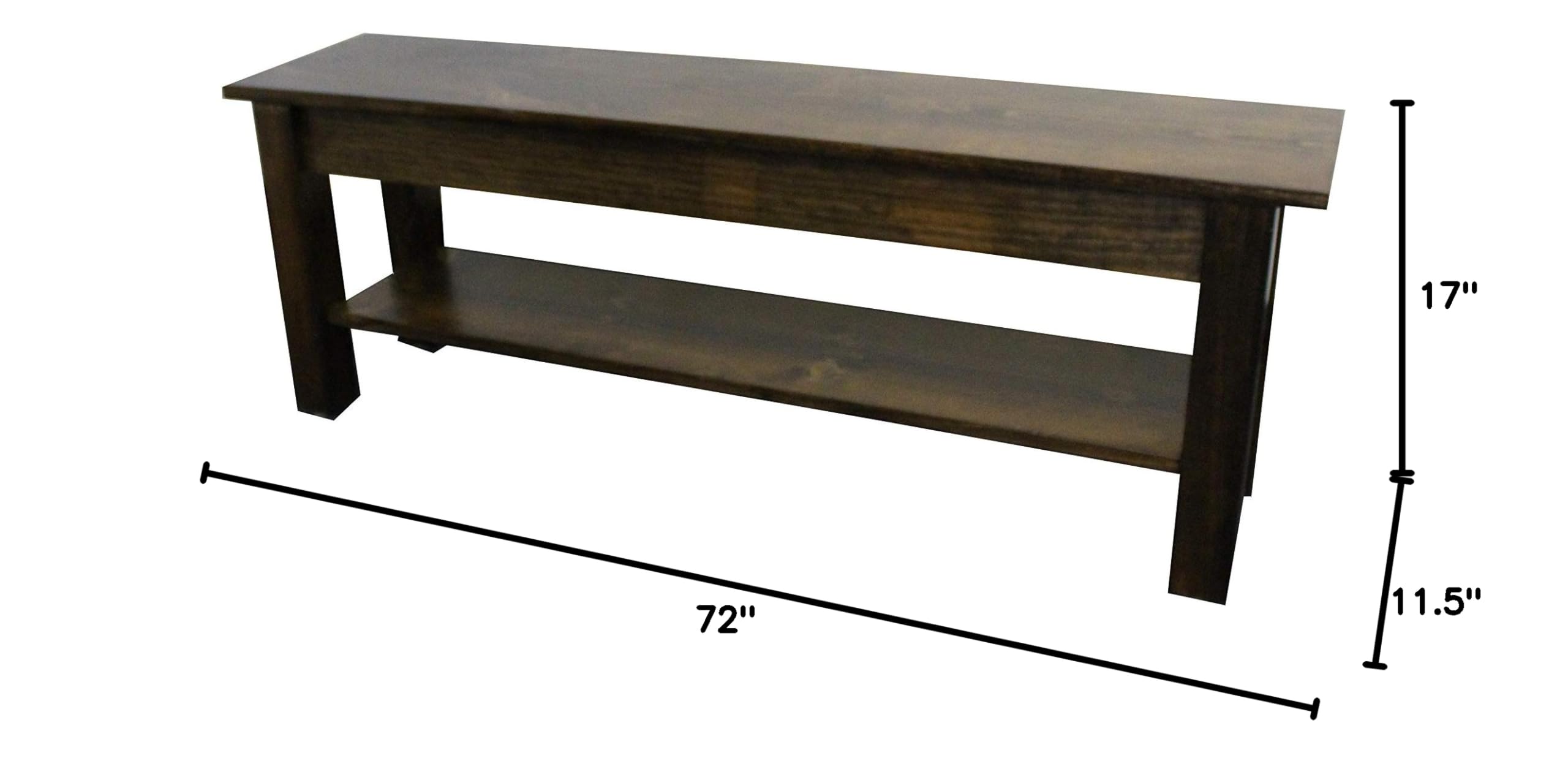 72-Inch Yukon Storage Bench with Shelf - Sturdy Wooden Entryway Bench for Shoes, Coats & Home Organization | Perfect for Hallway, Living Room & Bedroom Storage