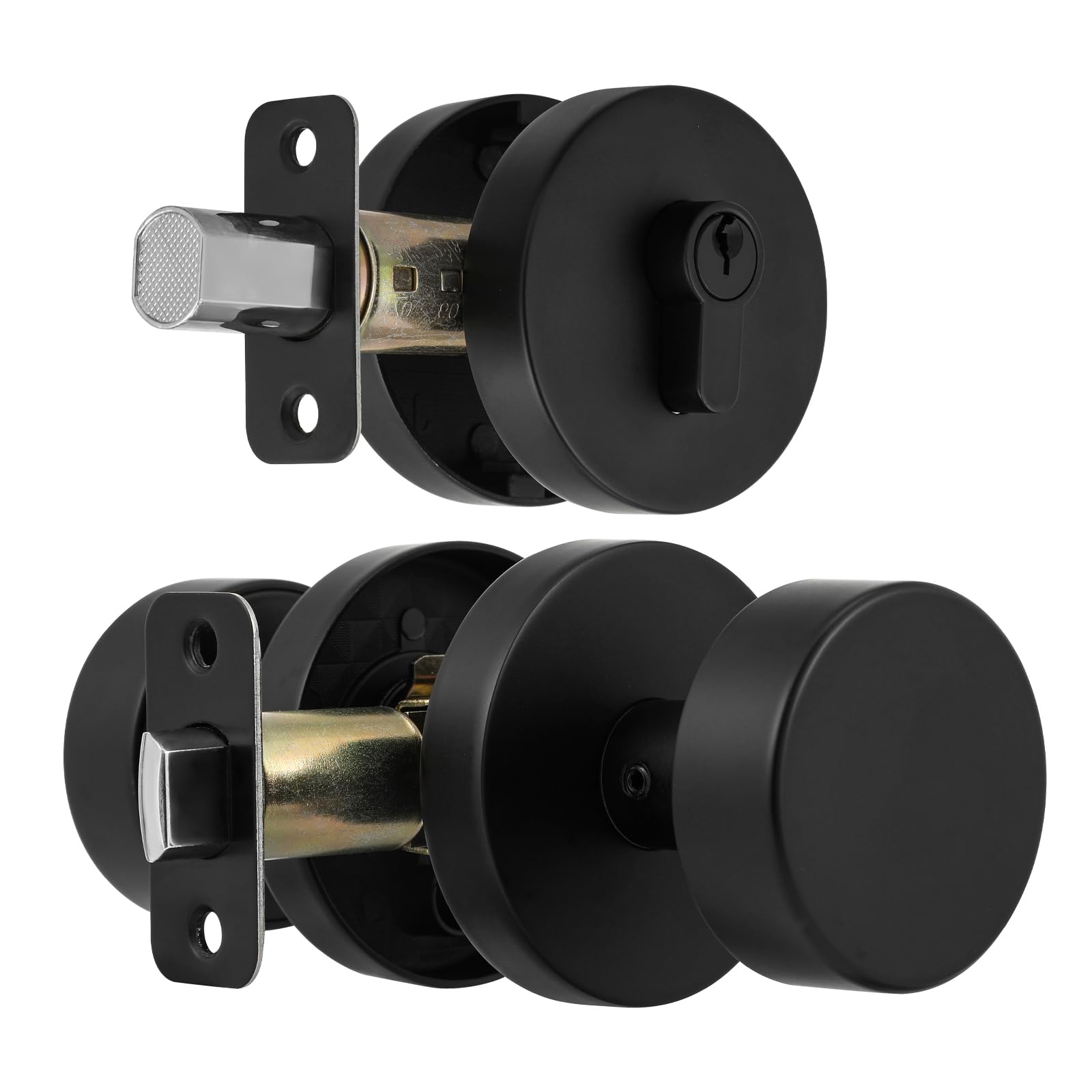 Black Door Knob & Deadbolt Lock Set - Matte Finish for Home Security