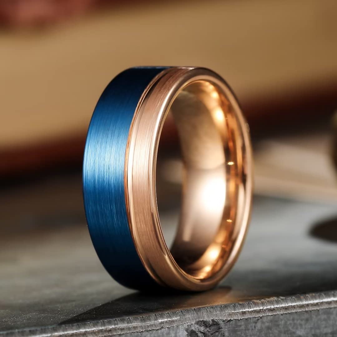 King Will LOOP Men's & Women's Tungsten Carbide Wedding Band Ring - 6mm/8mm Comfort Fit, Black/Silver/Blue/Brushed Gold with Groove Design - Perfect for Anniversaries, Engagements & Everyday Wear