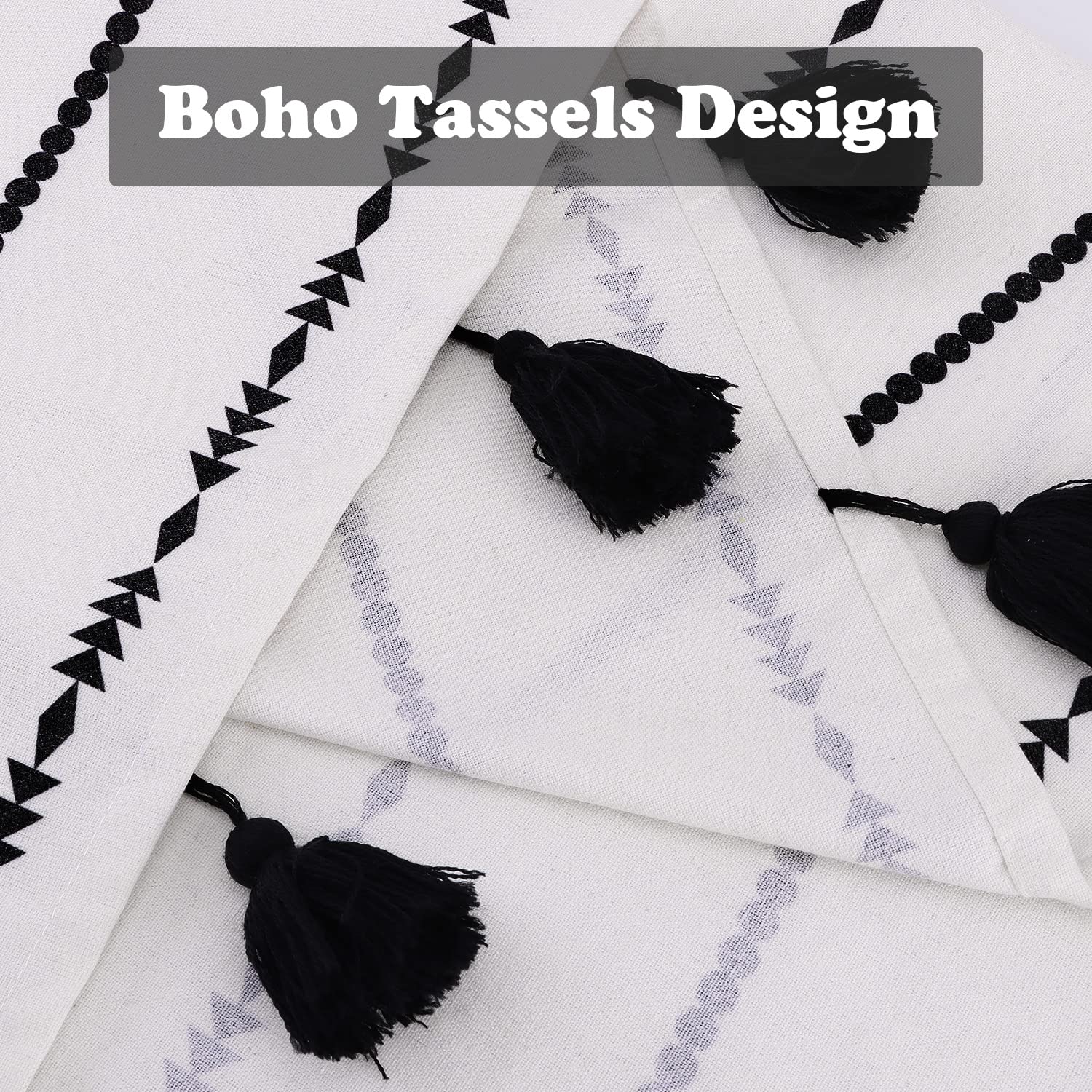 Black and White Striped Tassel Kitchen Valances for Windows - 59W x 84L Pairs, Perfect for Modern Farmhouse and Coastal Home Decor