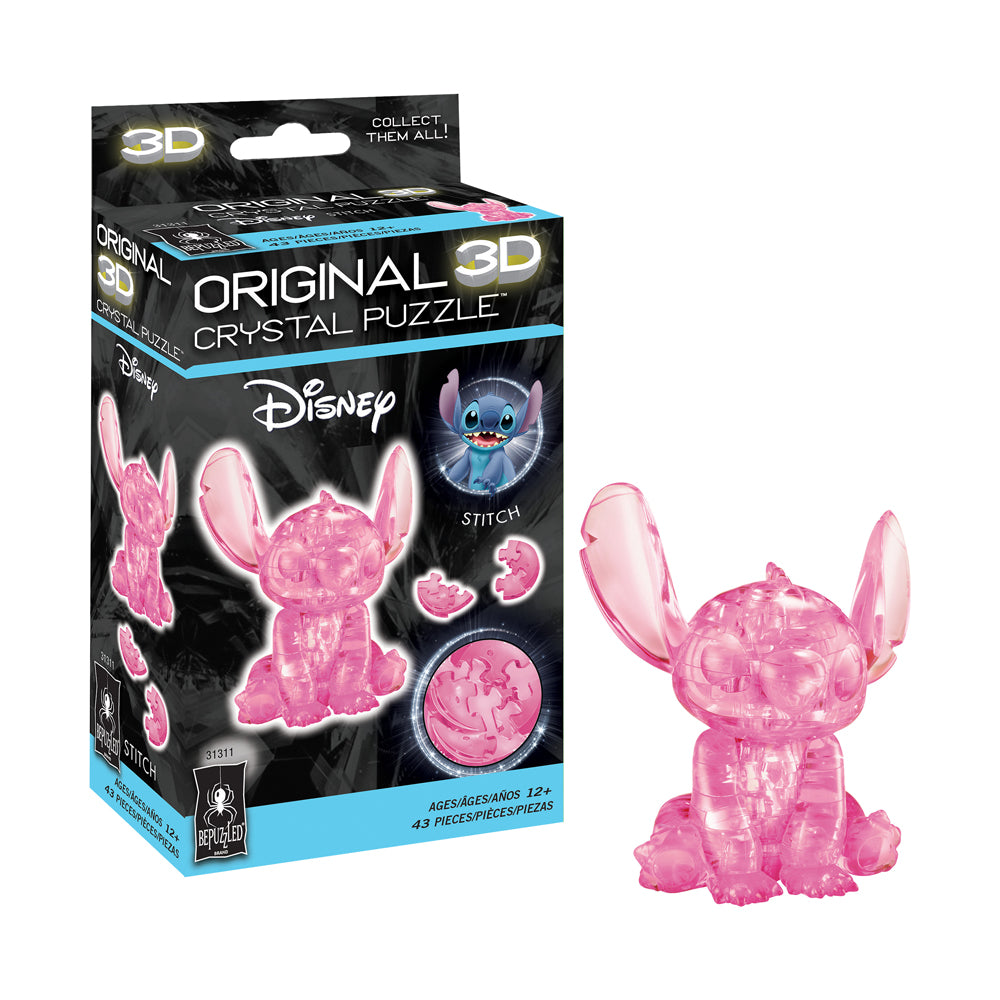Disney Stitch 3D Crystal Puzzle - 43 Piece Pink Puzzle for Adults & Teens | Fun Brain Teaser & Collectible Gift for Disney Fans | Perfect for Birthday Gifts, Family Game Nights & Stress Relief