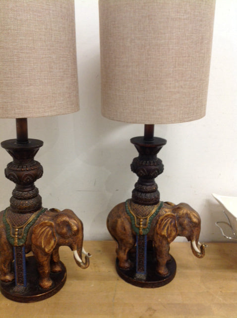 27 Pair of Handmade Resin Elephant Table Lamps - Elegant Home Decor for Living Room, Bedroom & Office Lighting (Warm White LED) - Perfect for Asian-Themed Interiors, Meditation Spaces & Gift Giving