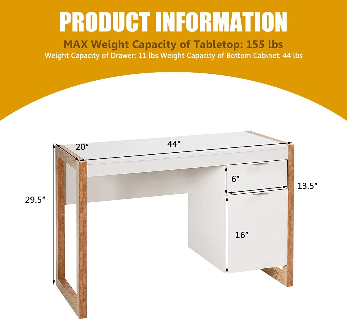 Topment 44 Inch Modern Writing Desk with Drawer - Sturdy Study Desk, Makeup Vanity Table with Storage Cabinet - Classic Simple Style Laptop Workstation for Home Office, Bedroom, Living Room or Study - Easy Assembly (Perfect for Remote Work, Online Classes & Home Beauty Routine)