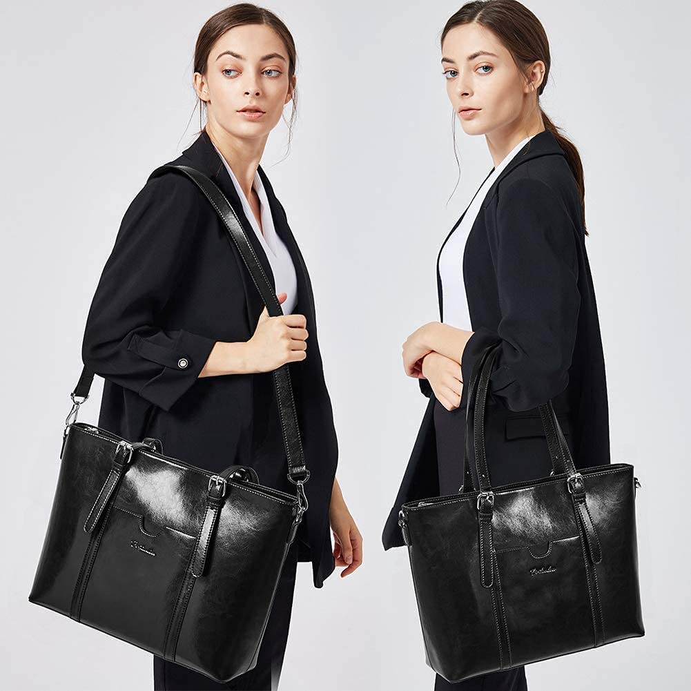 BOSTANTEN Women's Genuine Leather Laptop Tote Bag - Professional Office Shoulder Handbag & Vintage Briefcase with RFID Blocking Bifold Wallet - Perfect for Work, Business Meetings, and Daily Commute