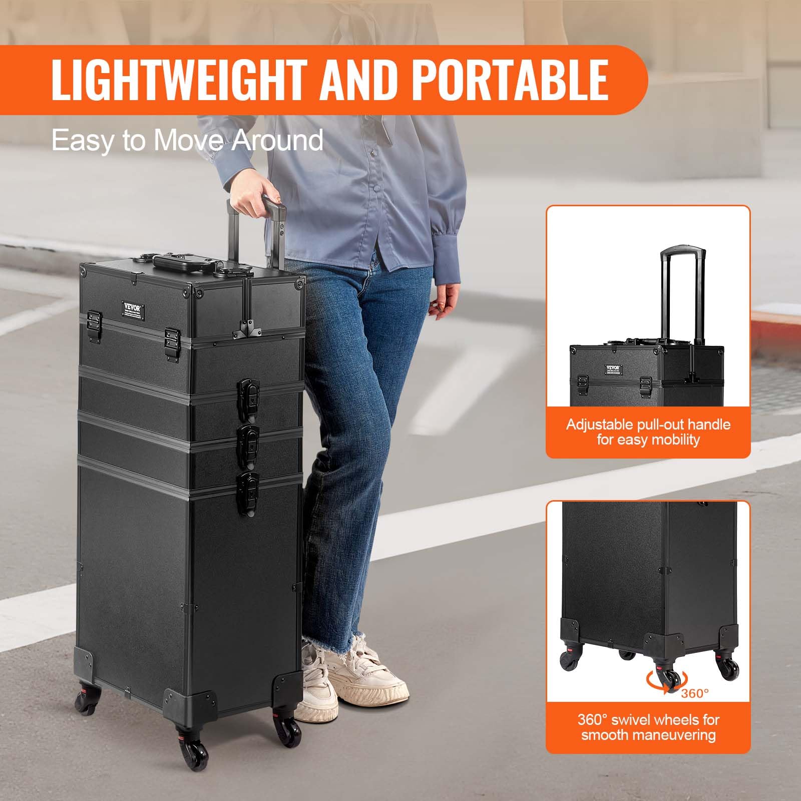 VEVOR Professional Makeup Train Case - Large Cosmetic Storage Organizer Box with Adjustable Dividers, Portable Makeup Carrier for Women & Girls | Perfect for Travel, Salon, Bridal & Home Beauty Organization