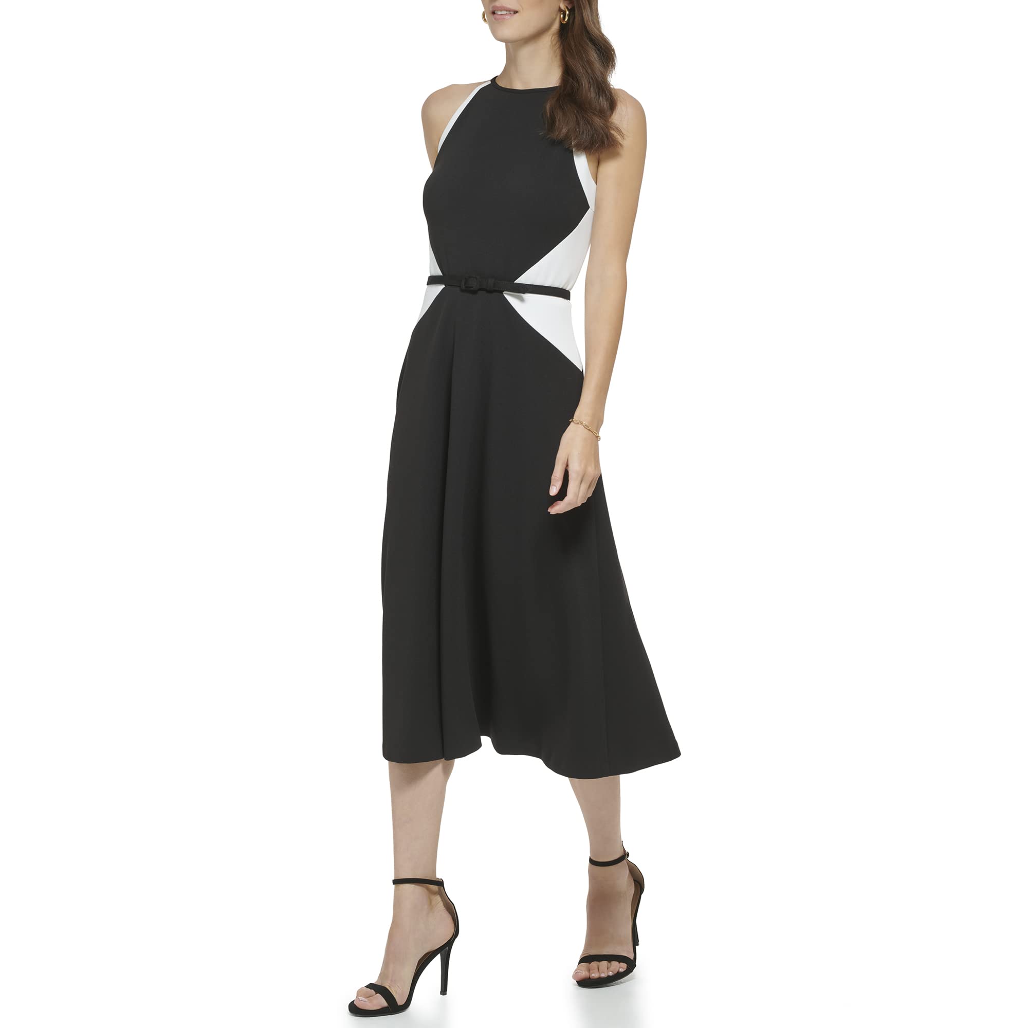 DKNY Women's Belted Midi Dress - Slim Fit Wrap Dress with Adjustable Waist Tie, Casual & Office Wear, Perfect for Work, Date Night & Special Occasions