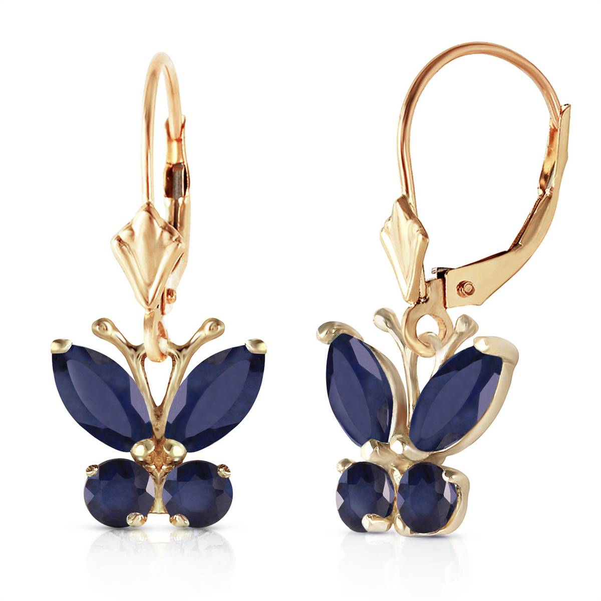 1.24 Carat 14K Solid Yellow Gold Butterfly Earrings with Sapphire - Elegant Jewelry for Women, Perfect for Weddings, Parties & Special Occasions