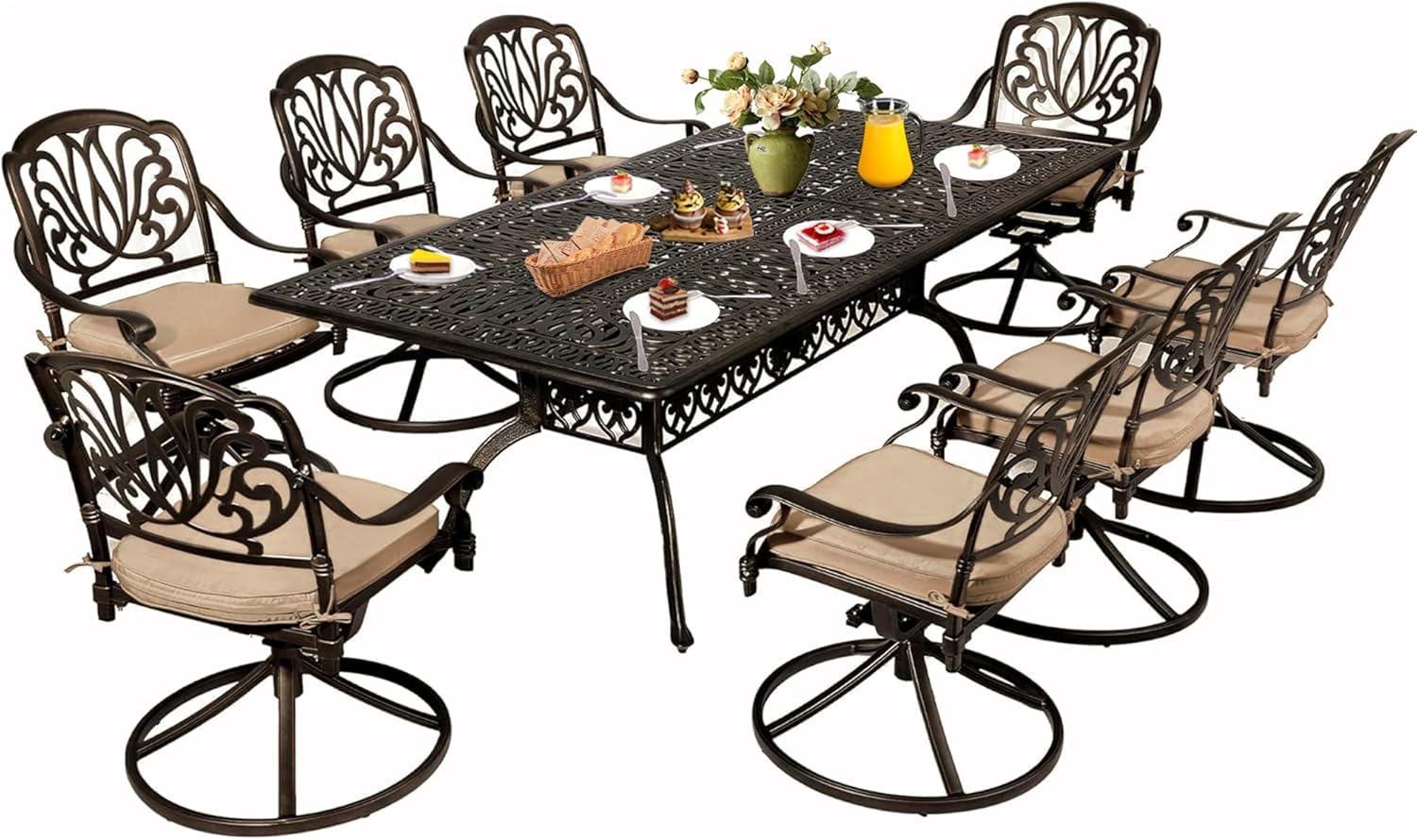 TITIMO 87 Inch Patio Dining Table - Durable Cast Aluminum Outdoor Rectangle Table with 2