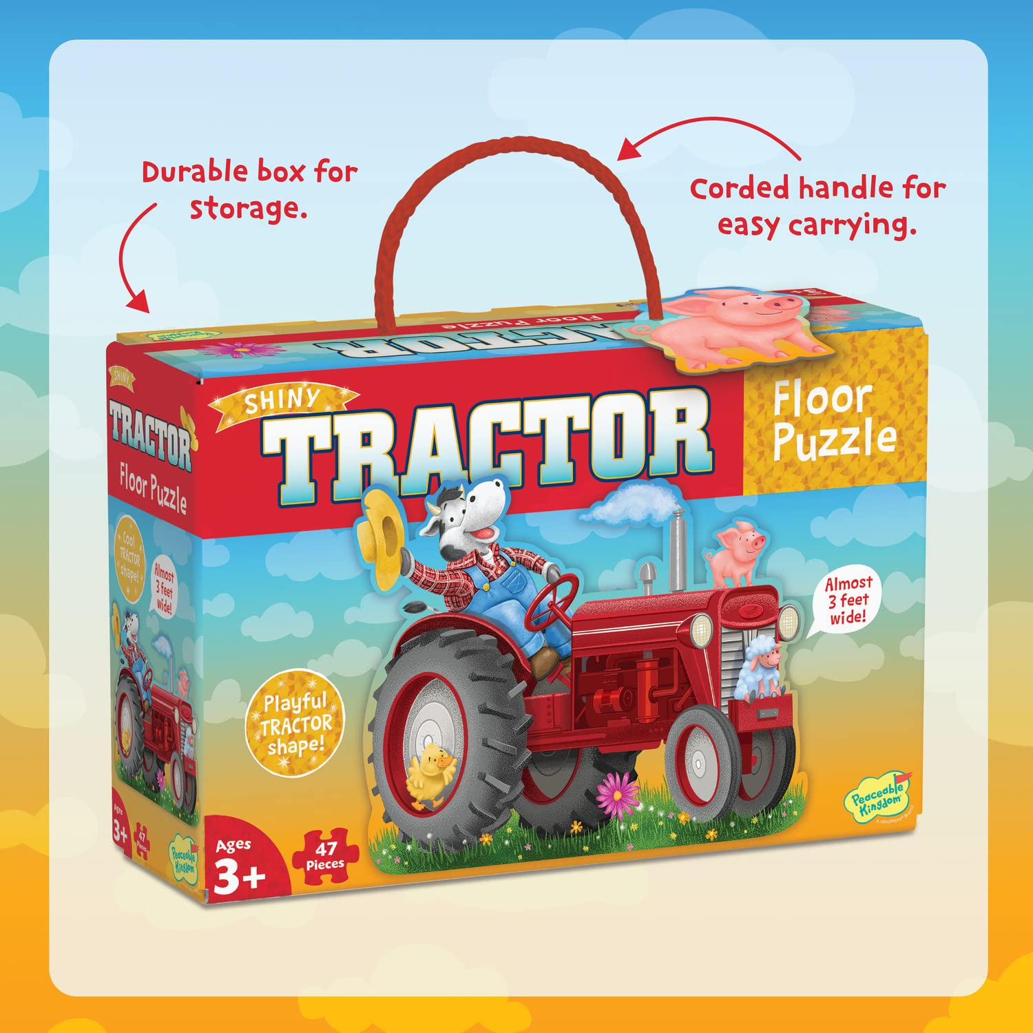 Peaceable Kingdom Shiny Tractor Floor Puzzle - 24-Piece Giant Farm Tractor Jigsaw Puzzle for Kids Ages 3+ - Extra Large Fun-Shaped Puzzle Pieces - Educational Toy for Preschool & Kindergarten Classrooms - Perfect for Farm-Themed Learning Activities & Birthday Gifts