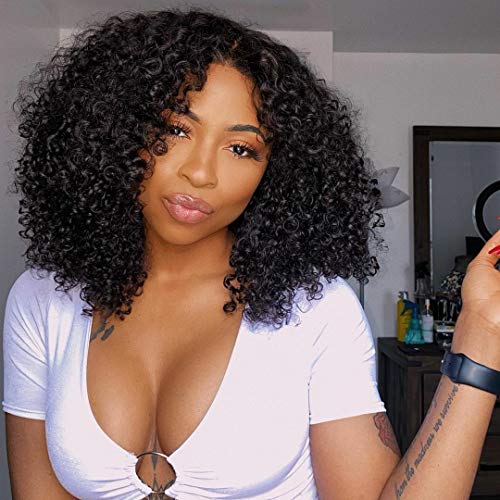 BLY Afro Curly Bob Wigs for Black Women - 16 Inch Human Hair Lace Front Wigs with 4x4 Closure | 150% Density Kinky Curly Virgin Hair | Natural Color | Perfect for Daily Wear, Parties & Special Occasions