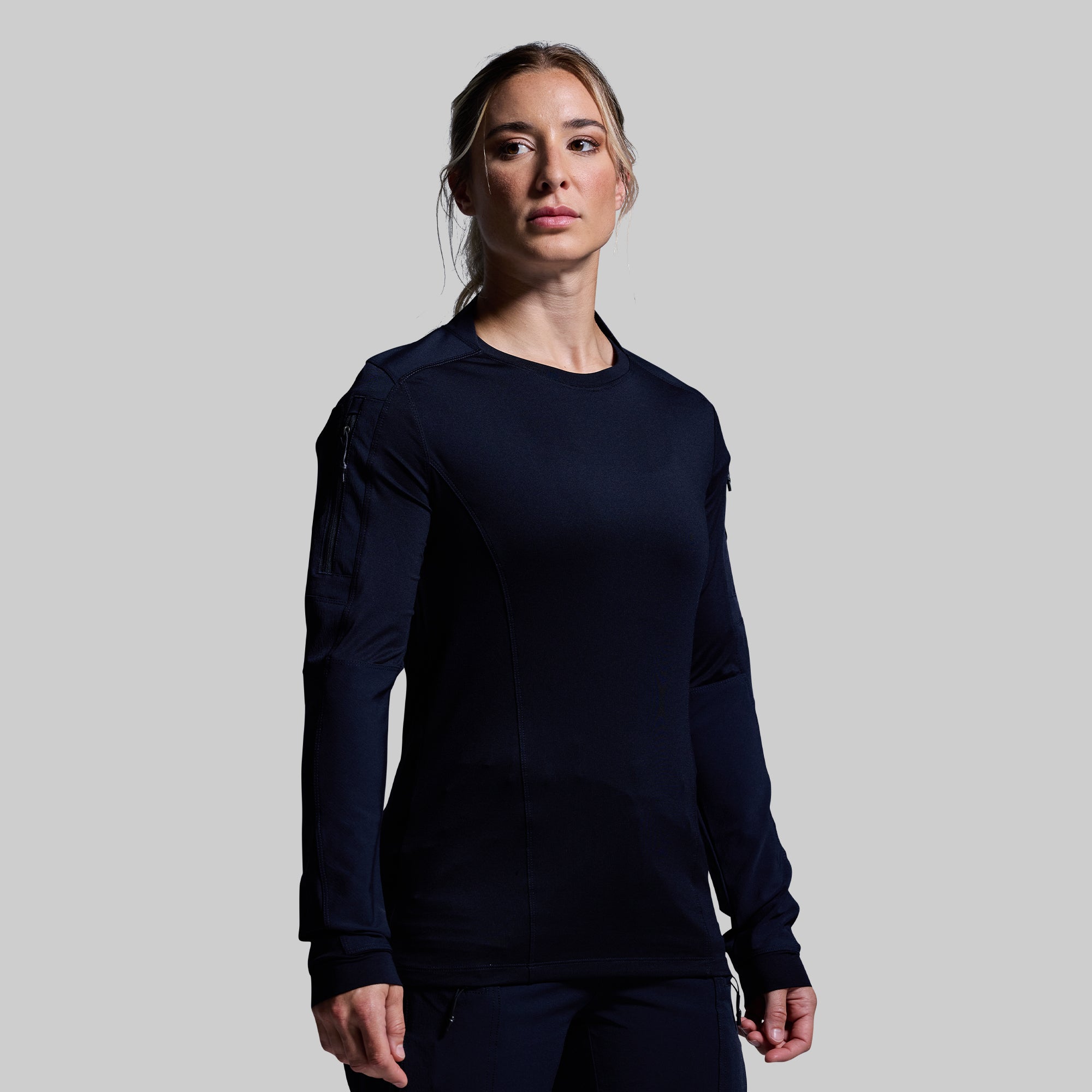 Women's Long Sleeve Op Top Shirt - Police Blue Color, Casual & Work Blouse for Office, Date Night & Everyday Wear