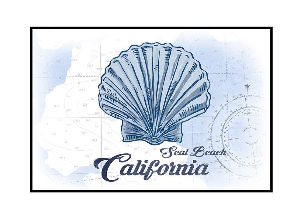 Blue Scallop Shell Coastal Wall Art - 36x24 Framed Gallery Wrapped Canvas Print - Seal Beach California Decor - Perfect for Beach House, Living Room & Coastal Theme Interiors