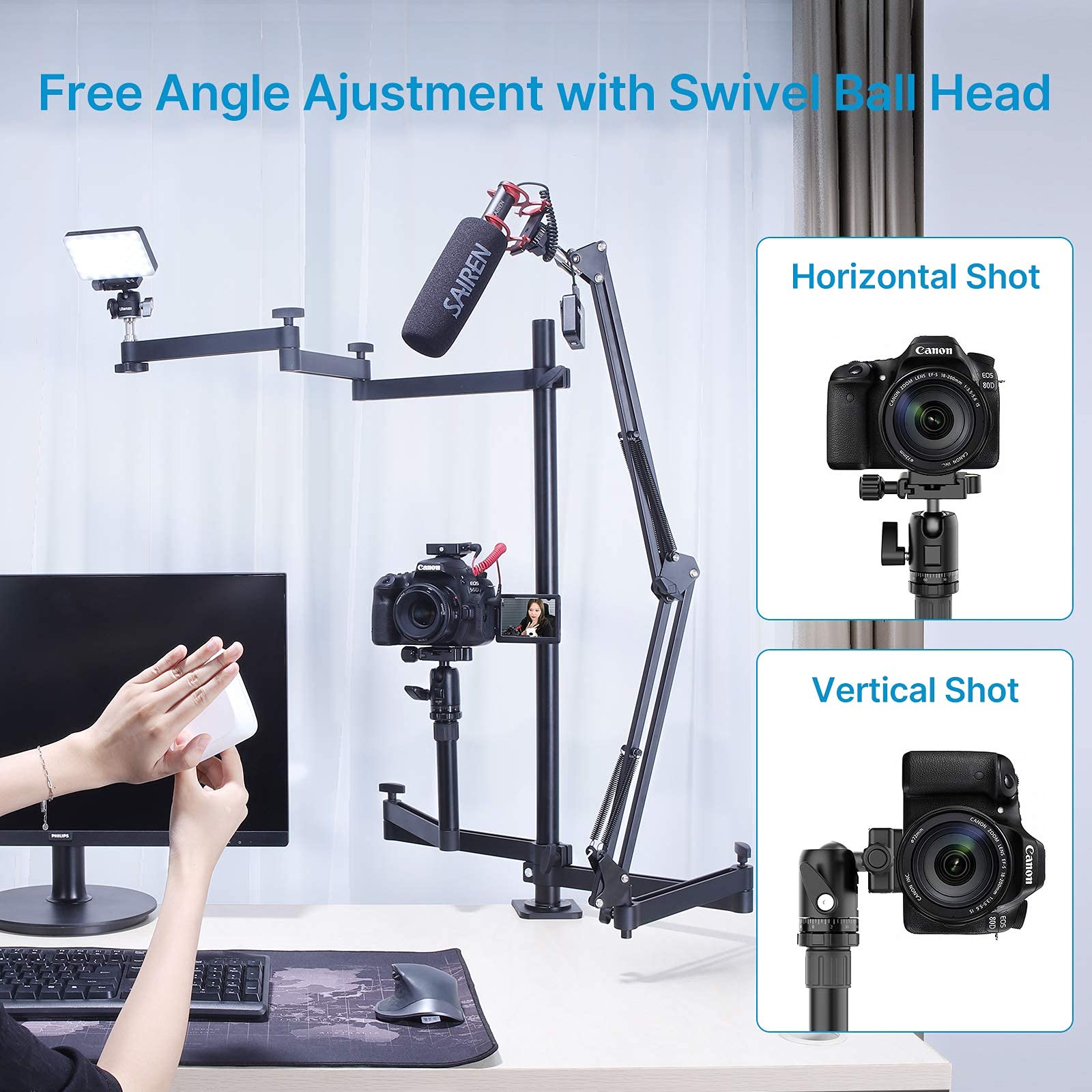 VIJIM LS11 Camera Desk Mount with Auxiliary Holding Arm + ULANZI Flexible Desk Mount Stand - Perfect for Live Streaming, Vlogging & Video Conferencing