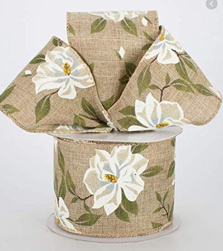 Magnolia Print Wired Edge Ribbon - 2.5