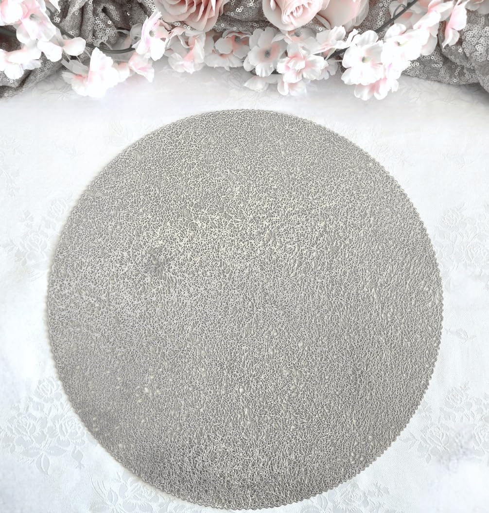 120-Pack Metallic Silver Pressed Vinyl Round Placemats - Elegant Wedding Table Decor & Dinner Party Centerpieces for Glamorous Occasions