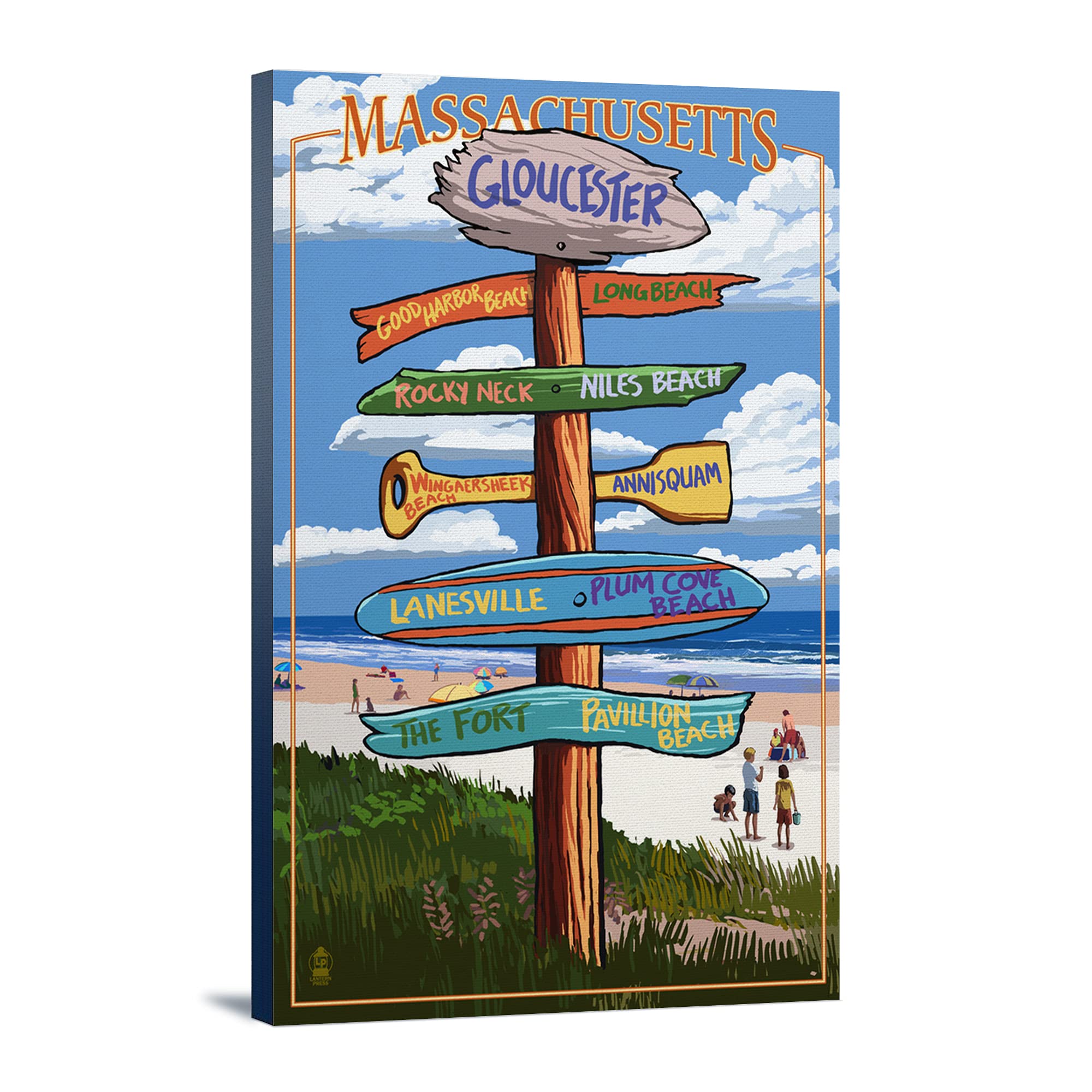 Lantern Press Gloucester Massachusetts Sign Destinations Wall Art - 16x24 Wrapped Canvas Print for Coastal Home Decor, Beach House Living Room & Office Wall Decor
