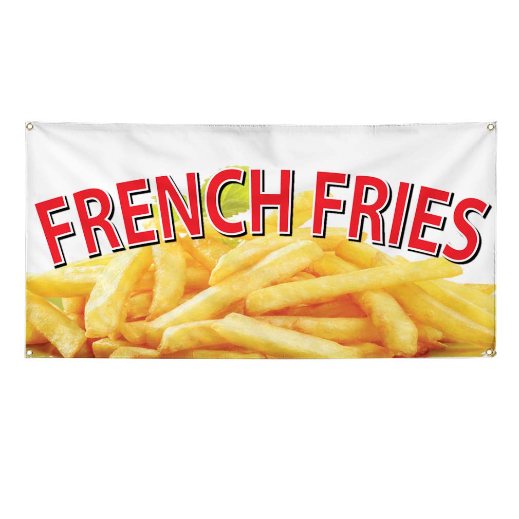 Custom Vinyl Banner - Multiple Sizes (48x96 Inches) for Restaurants, Cafes & Bars | Weatherproof Outdoor Sign with 8 Grommets | Perfect for French Fries Shop, Food Business & Industrial Yard Signs | Durable White Commercial Banner for Outdoor Advertising & Business Promotion