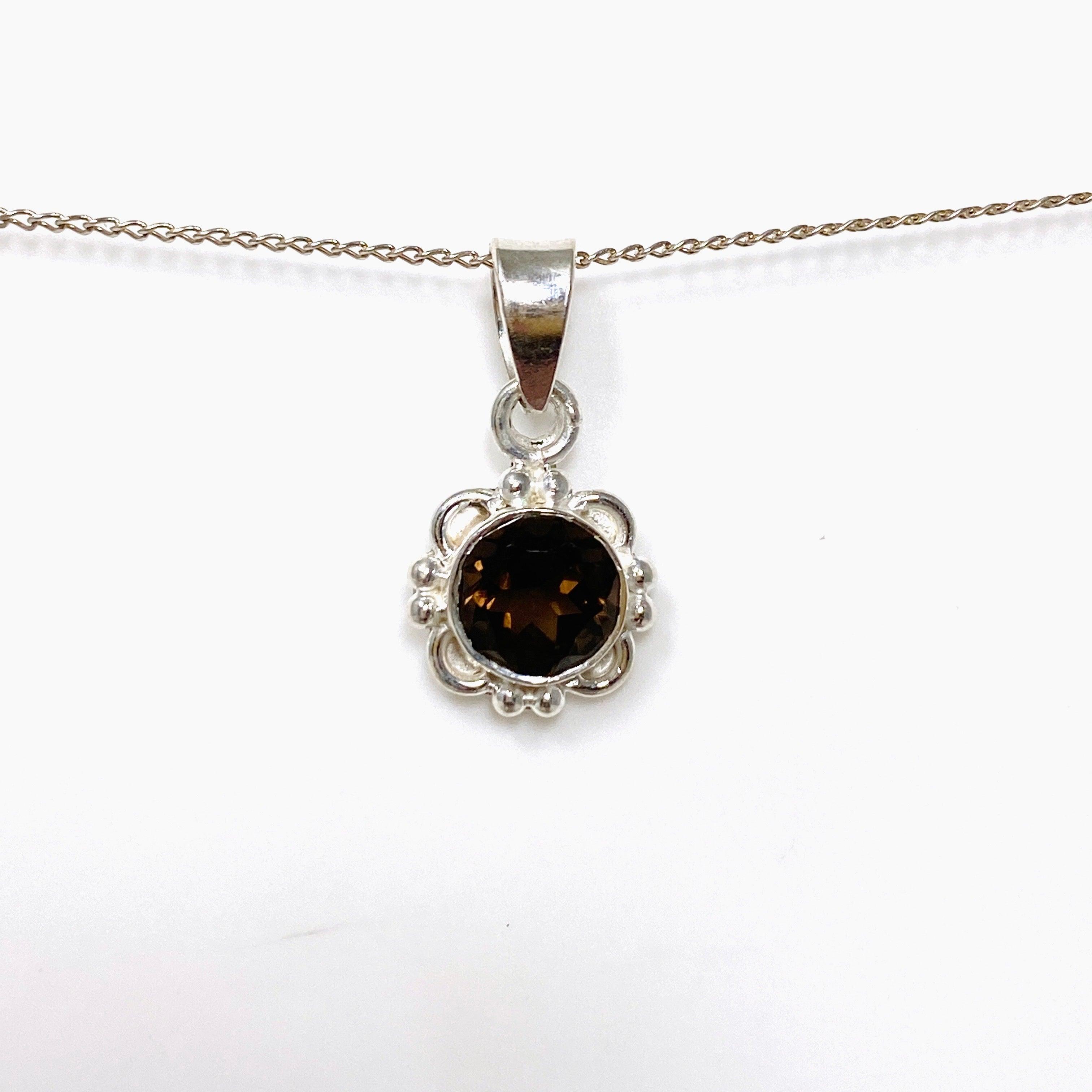 Faceted Gemstone Pendant Necklace - Round Cut Crystal Jewelry with Decorative Setting KPGJ4559 for Women, Gift for Her, Birthday & Anniversary Present