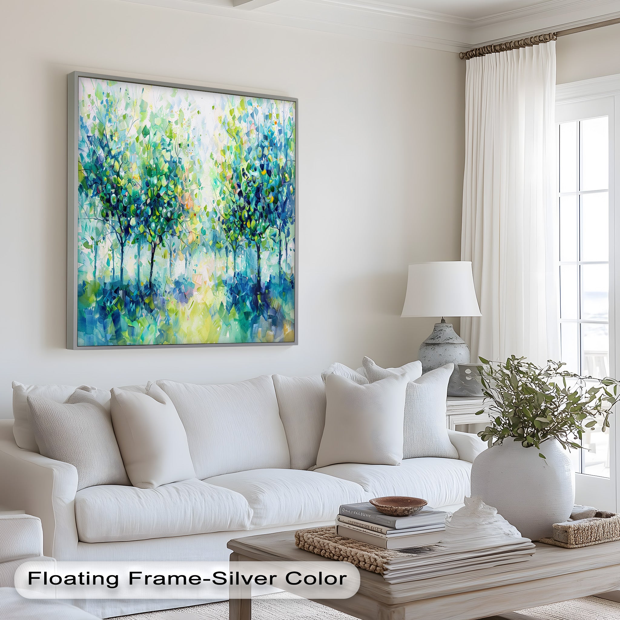 Blue & Green Forest Landscape Abstract Nature Oil Painting - Handmade Canvas Wall Art for Living Room, Bedroom & Office Decor