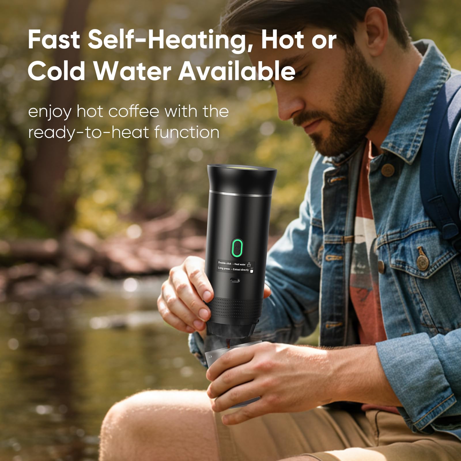 Portable Espresso Maker - USB-C Travel Coffee Machine for Camping, Hiking & RV | Self-Heating Car Coffee Maker Compatible with Ground Coffee & Nespresso Capsules | Perfect for Outdoor Adventures, Road Trips & Home Use