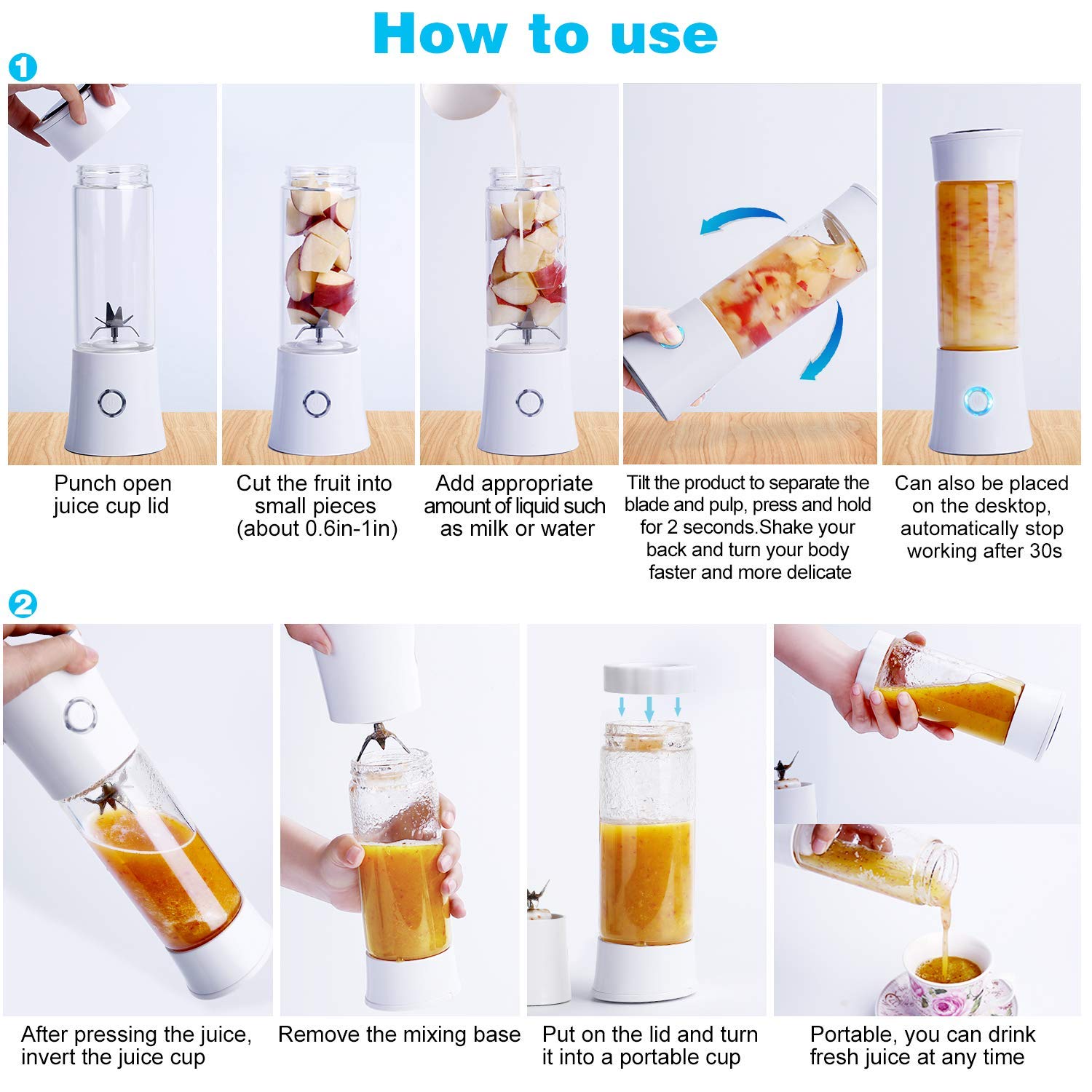 Portable USB Blender 480ml - 100W Mini Smoothie Maker for Juice, Milk Shake & Vegetables - BPA-Free Personal Blender - Perfect Gift for Family, Travel, Gym & Office Use