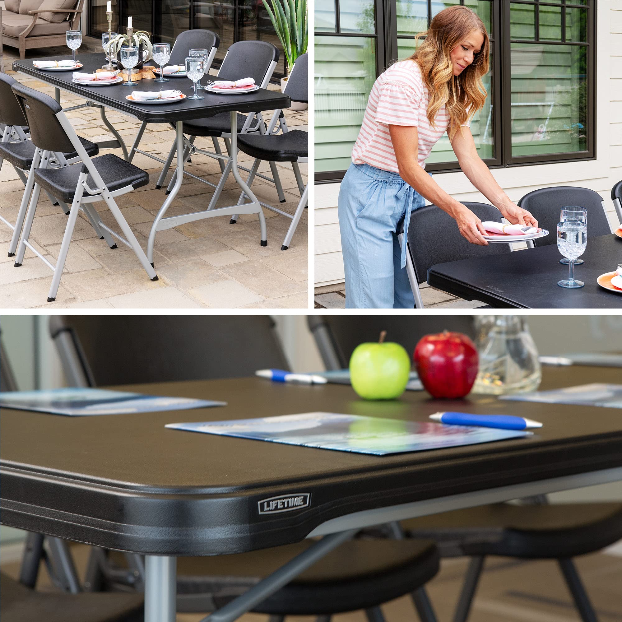 Lifetime 6-Foot Commercial Stacking Folding Table - Heavy Duty Black Plastic Table for Restaurants, Events & Outdoor Use