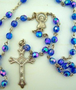 Catholic Rosary with Virgin Mary Center - 6MM Light Blue Aurora Borealis Glass Beads for Prayer & Meditation | Perfect for Gifts, Church Use & Personal Devotion