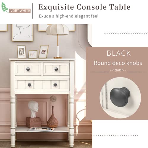 Baysitone Narrow Console Table with Storage - 3 Drawers & Bottom Shelf, Rustic Wood Sofa Table for Entryway & Living Room, Easy Assembly, Cream White - Perfect for Hallway Decor, Small Space Organizer & Farmhouse Style Home